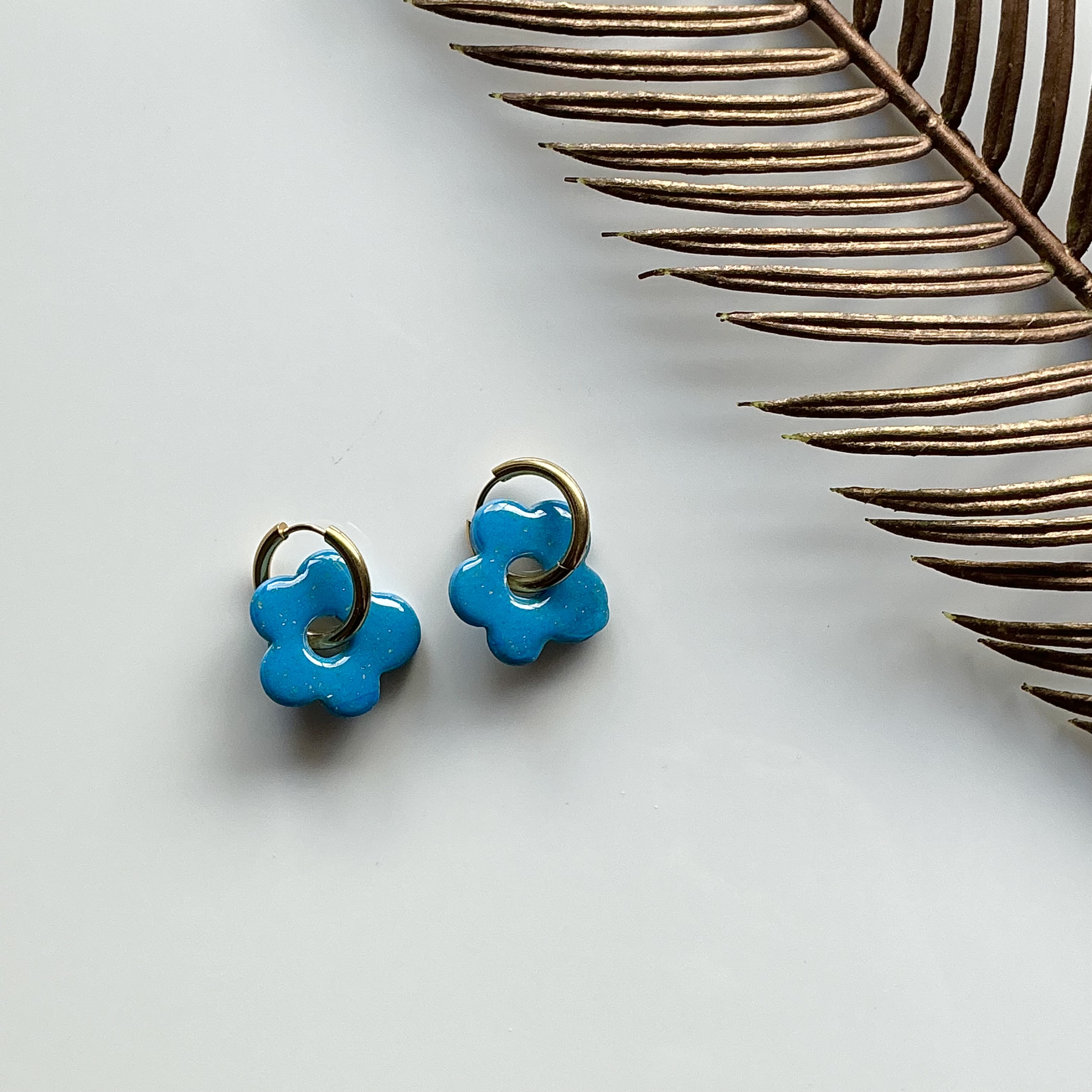 Blue Flower Hoop Earrings
