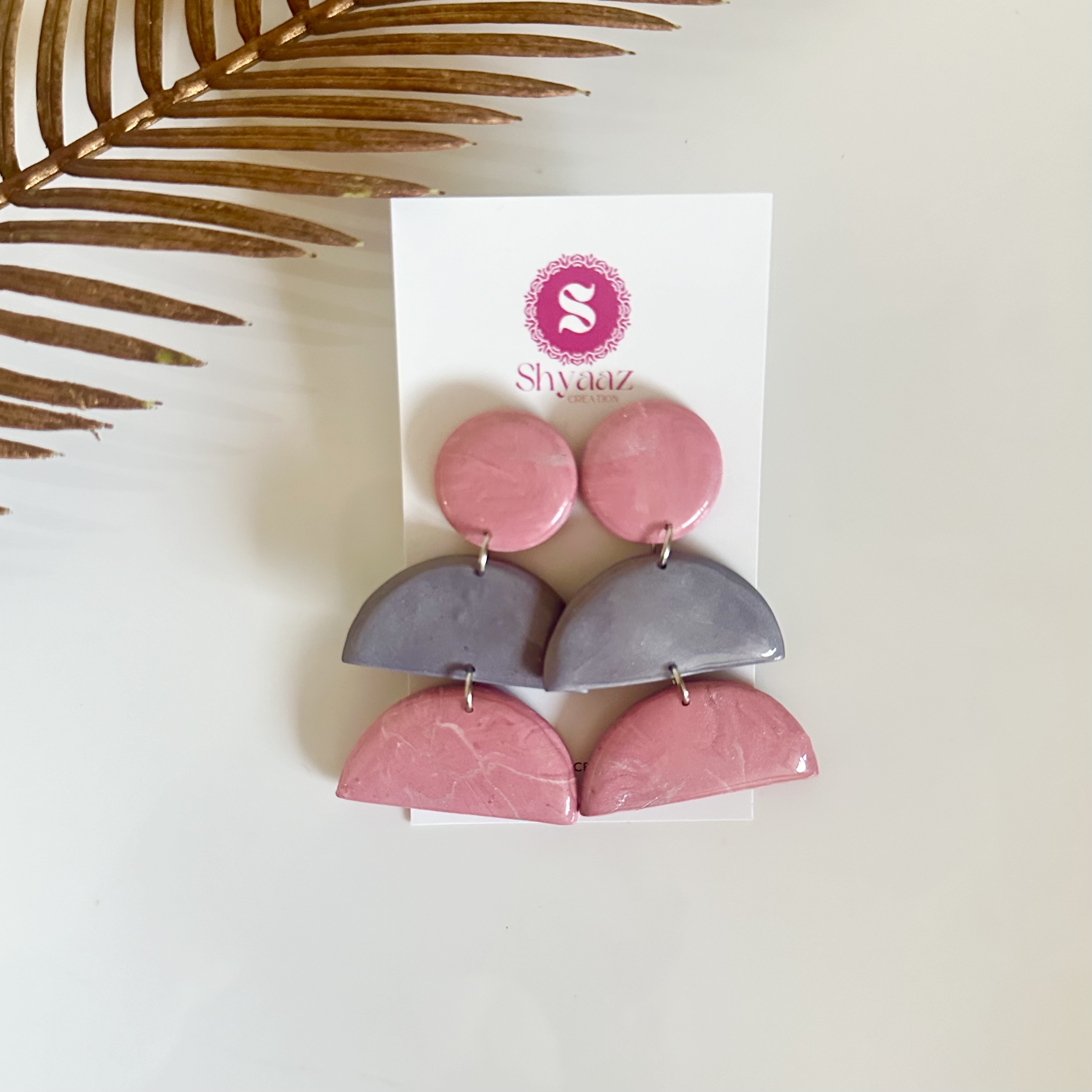 Handcrafted Pink And Grey Earrings