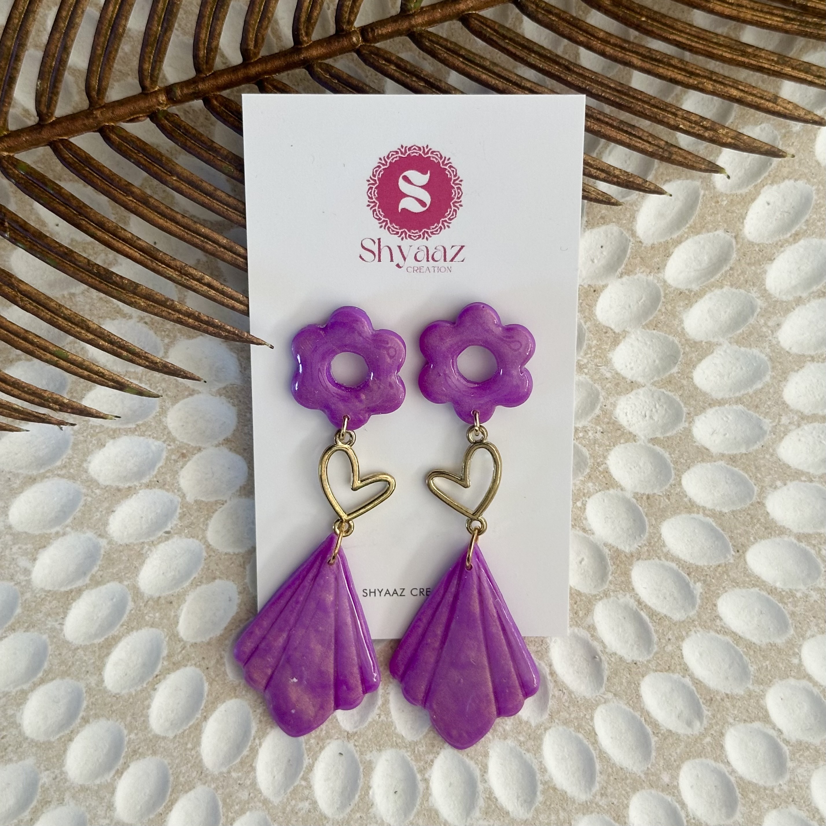 Purple Flower and Heart Earrings