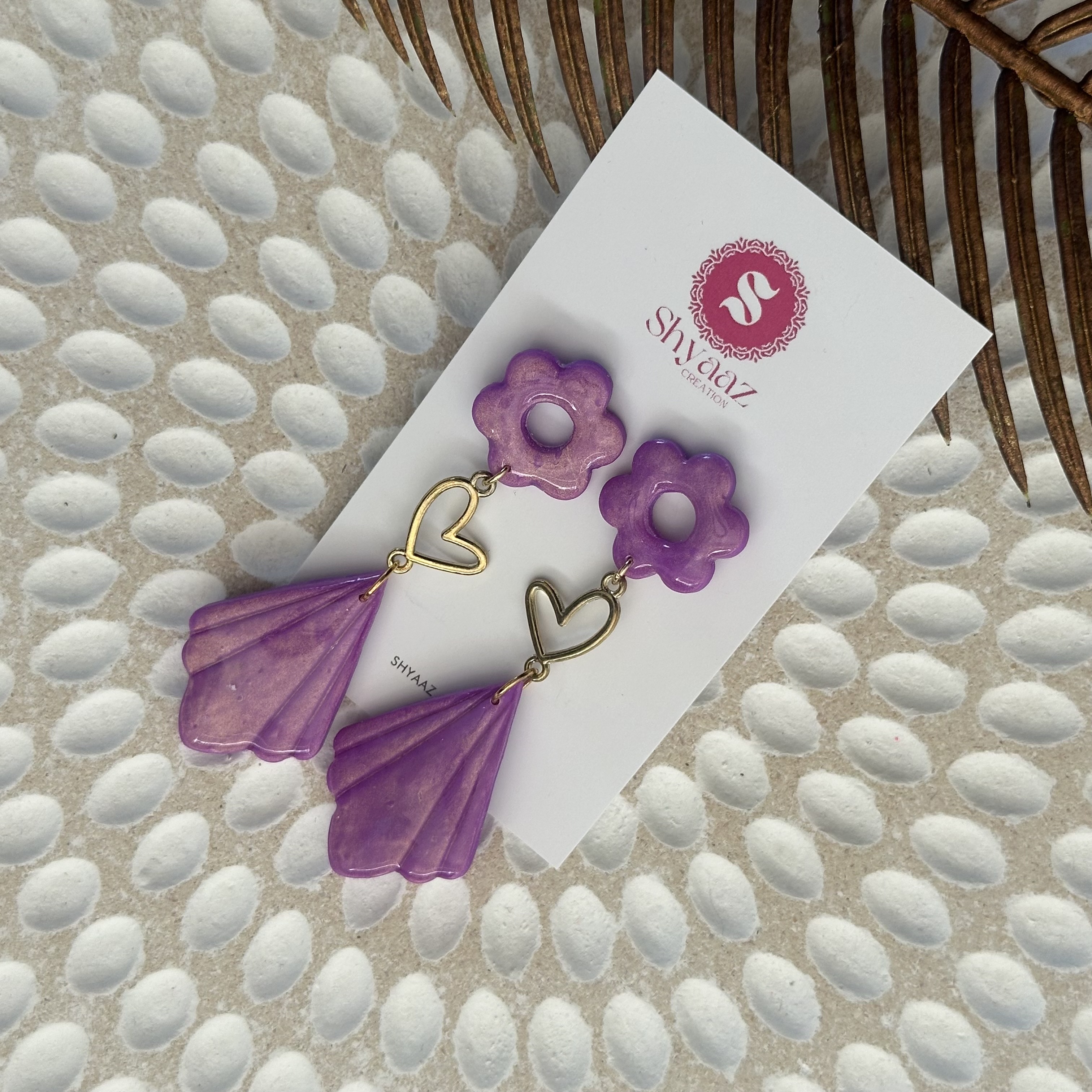 Purple Flower and Heart Earrings