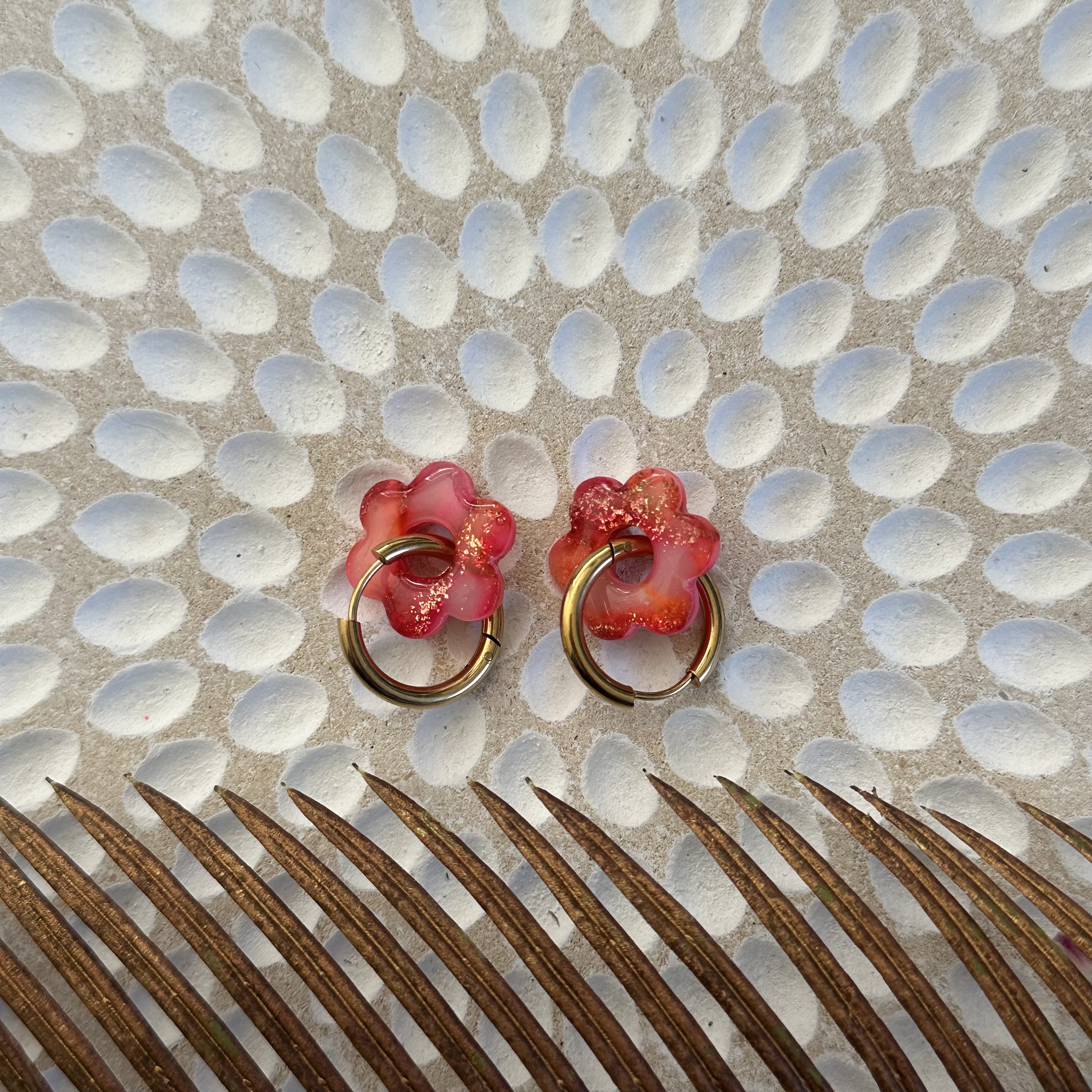 Pink Flower Hoops Earrings