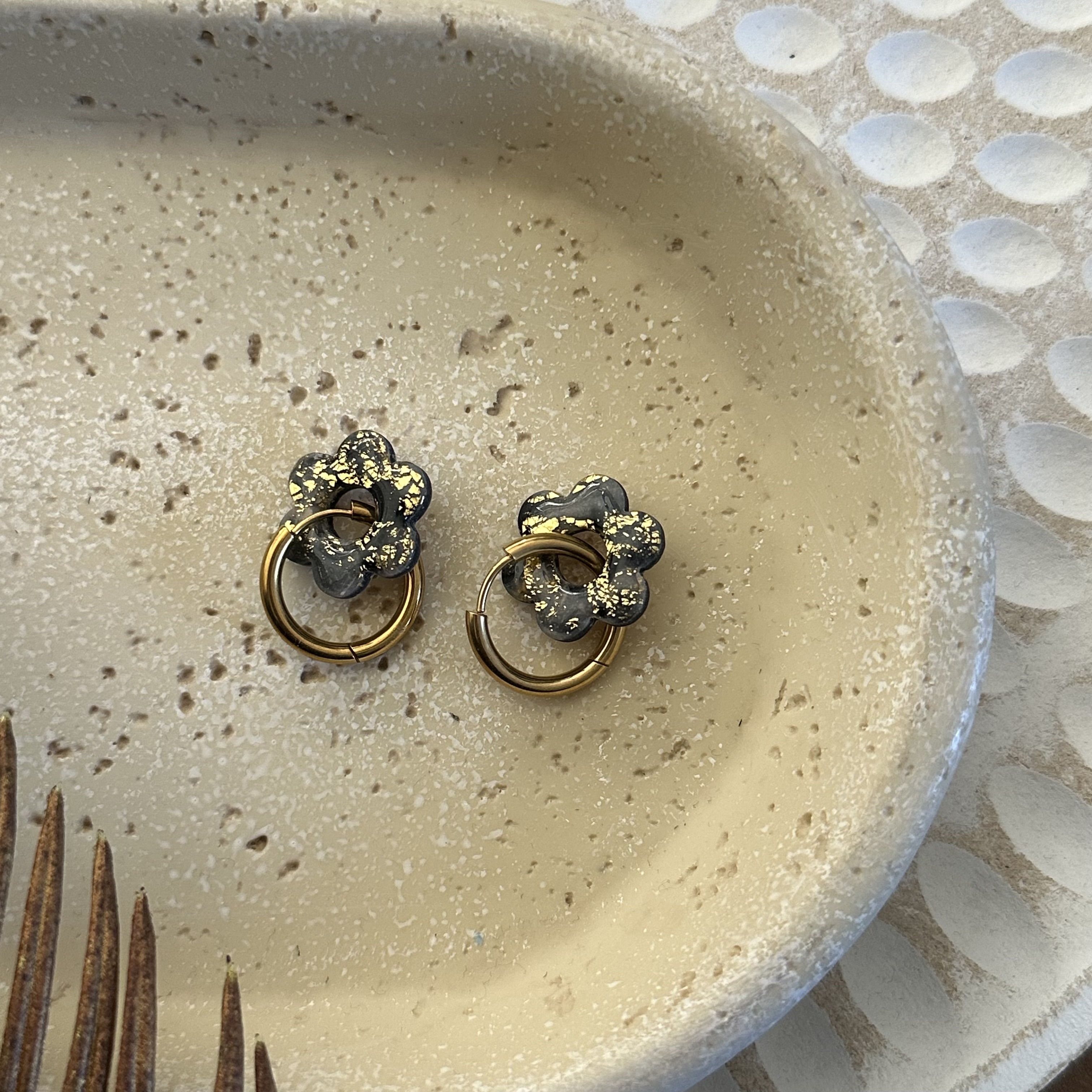 Gold and Silver Floral Hoops Earrings