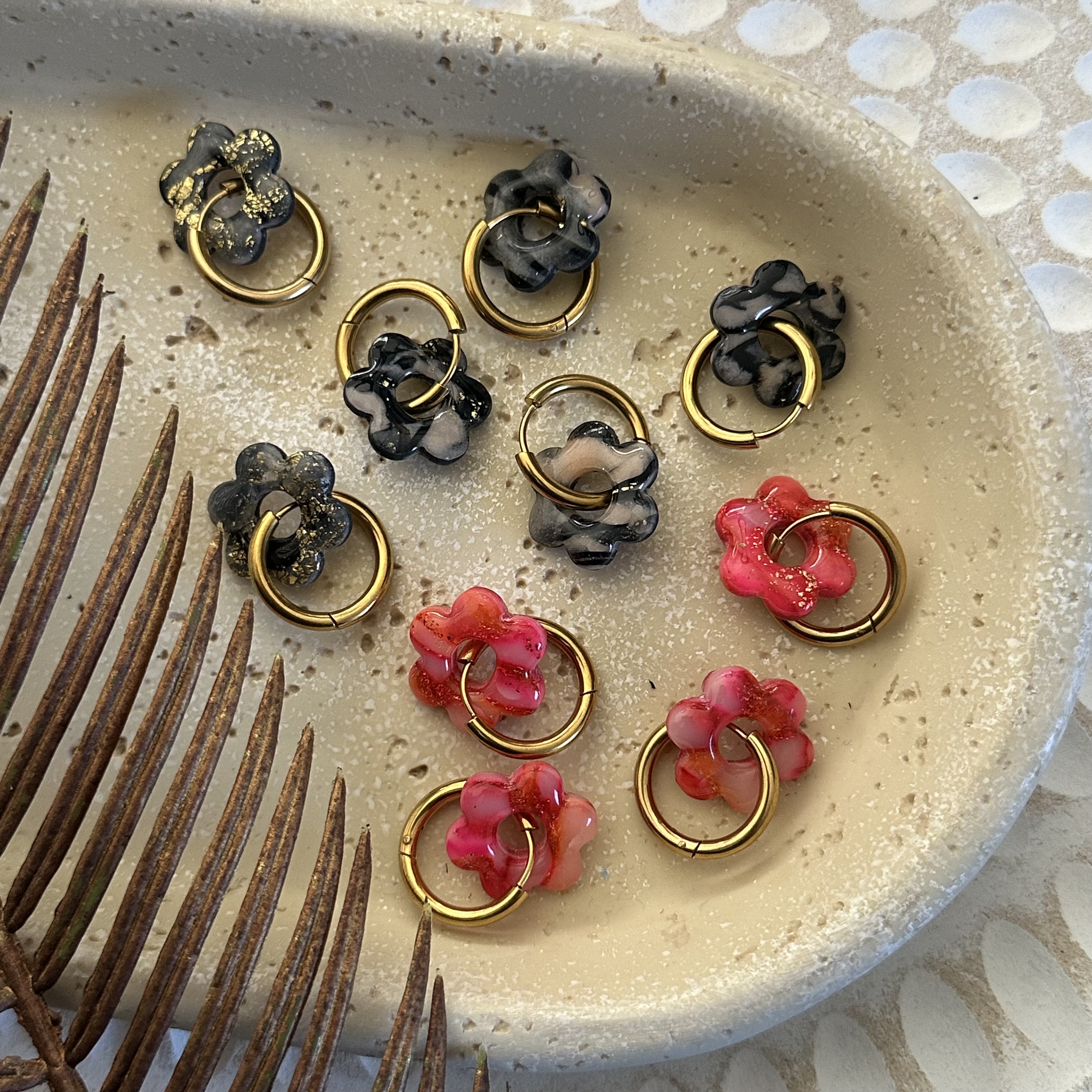 Gold and Silver Floral Hoops Earrings