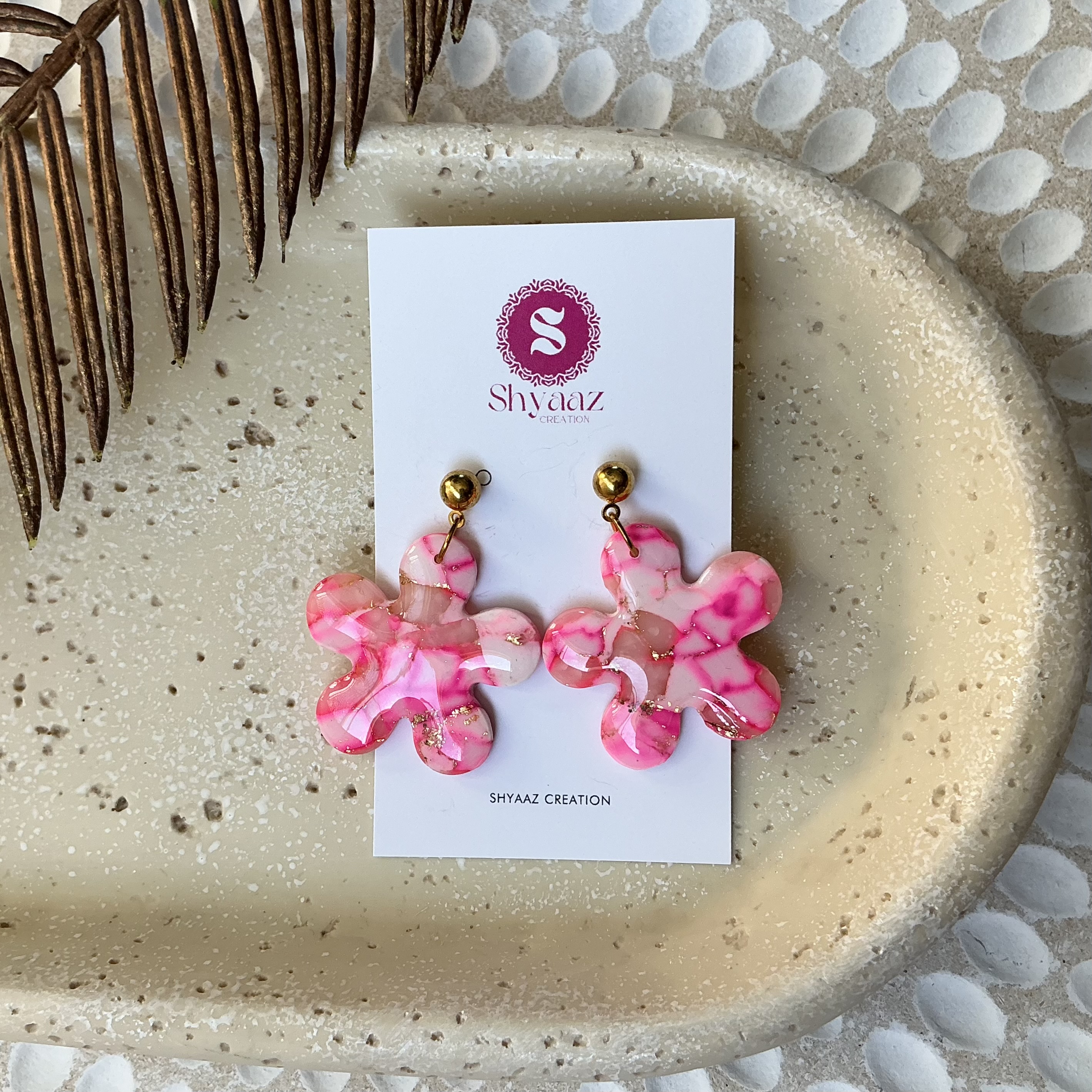 Pink Flower Resin Earrings