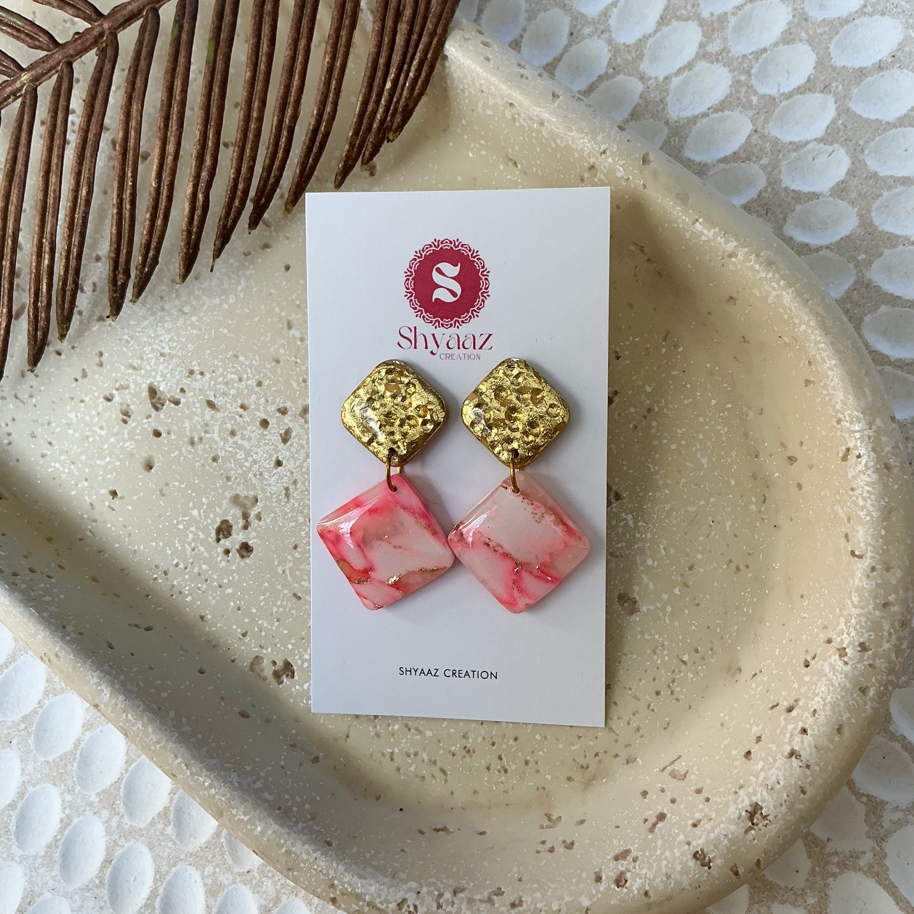 Pink and Gold Dangle Earrings