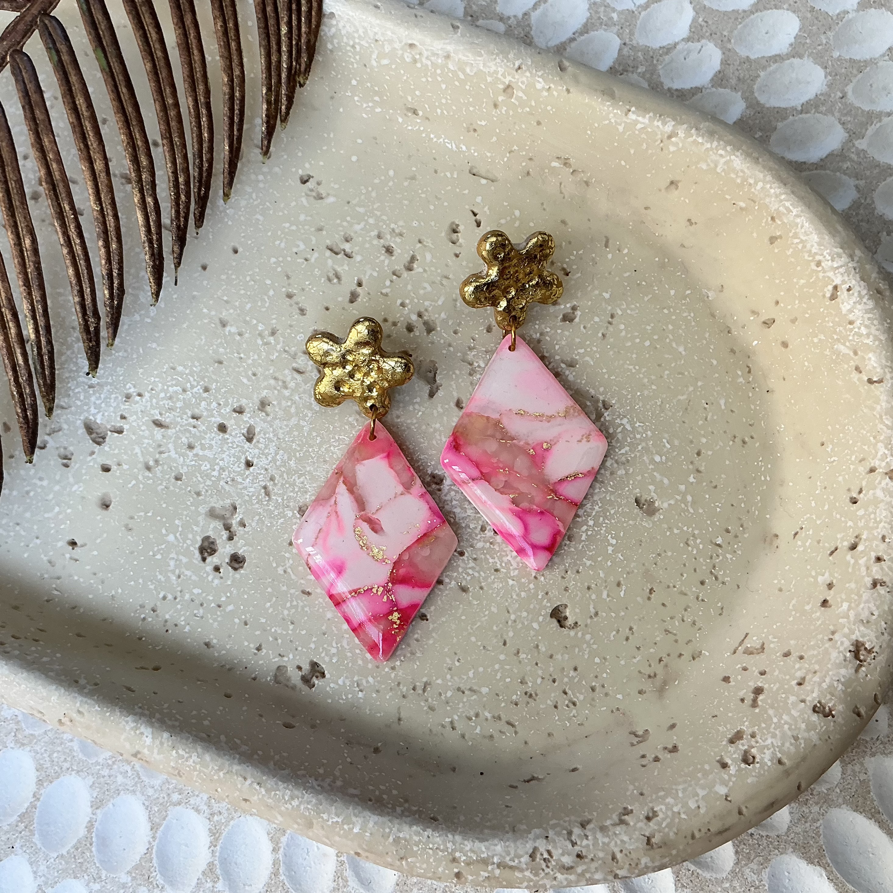 Handcrafted Pink and Gold Statement Earrings