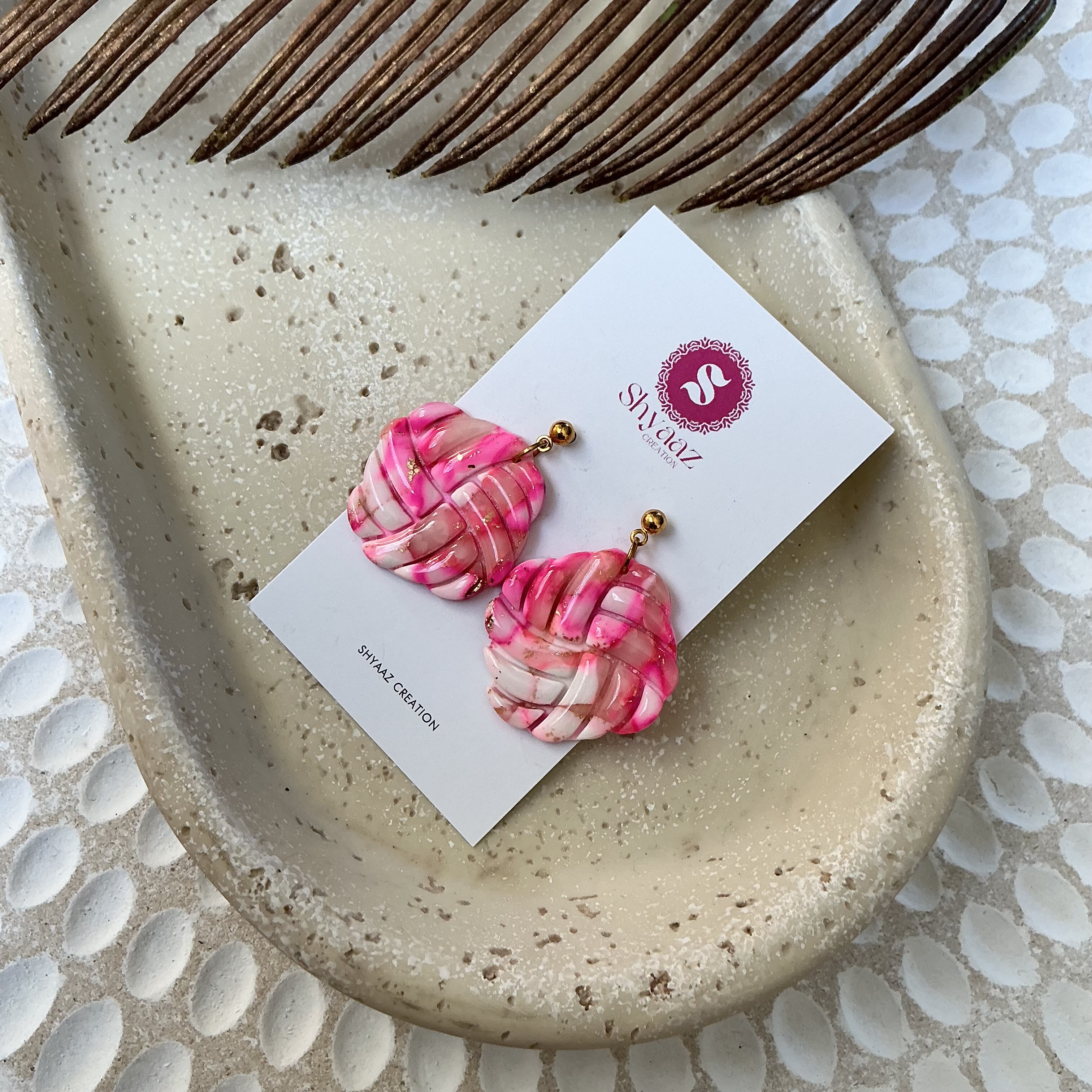 Pink Woven Resin Earrings