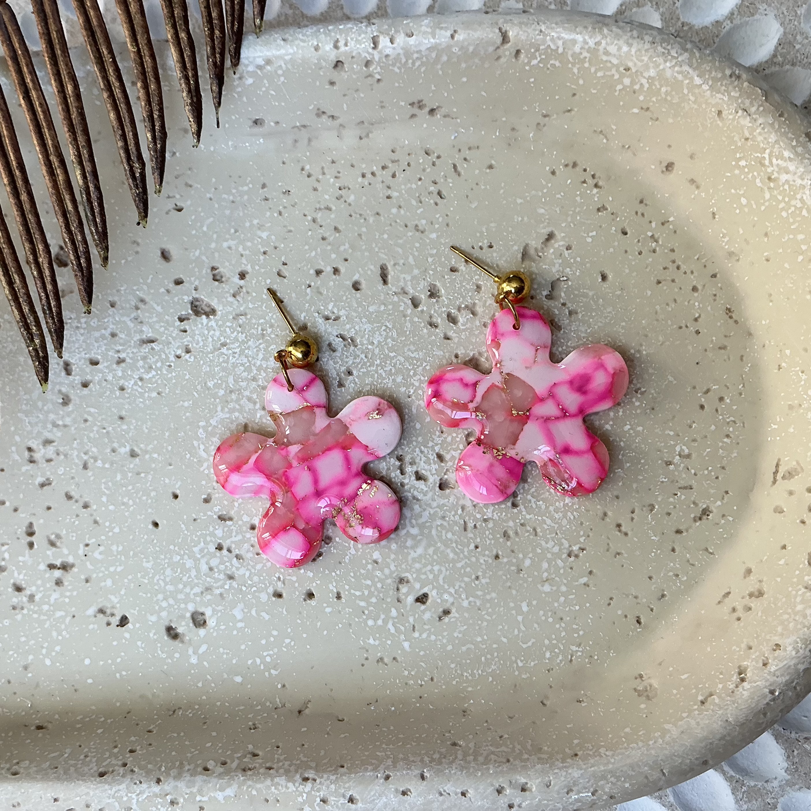 Pink Flower Resin Earrings