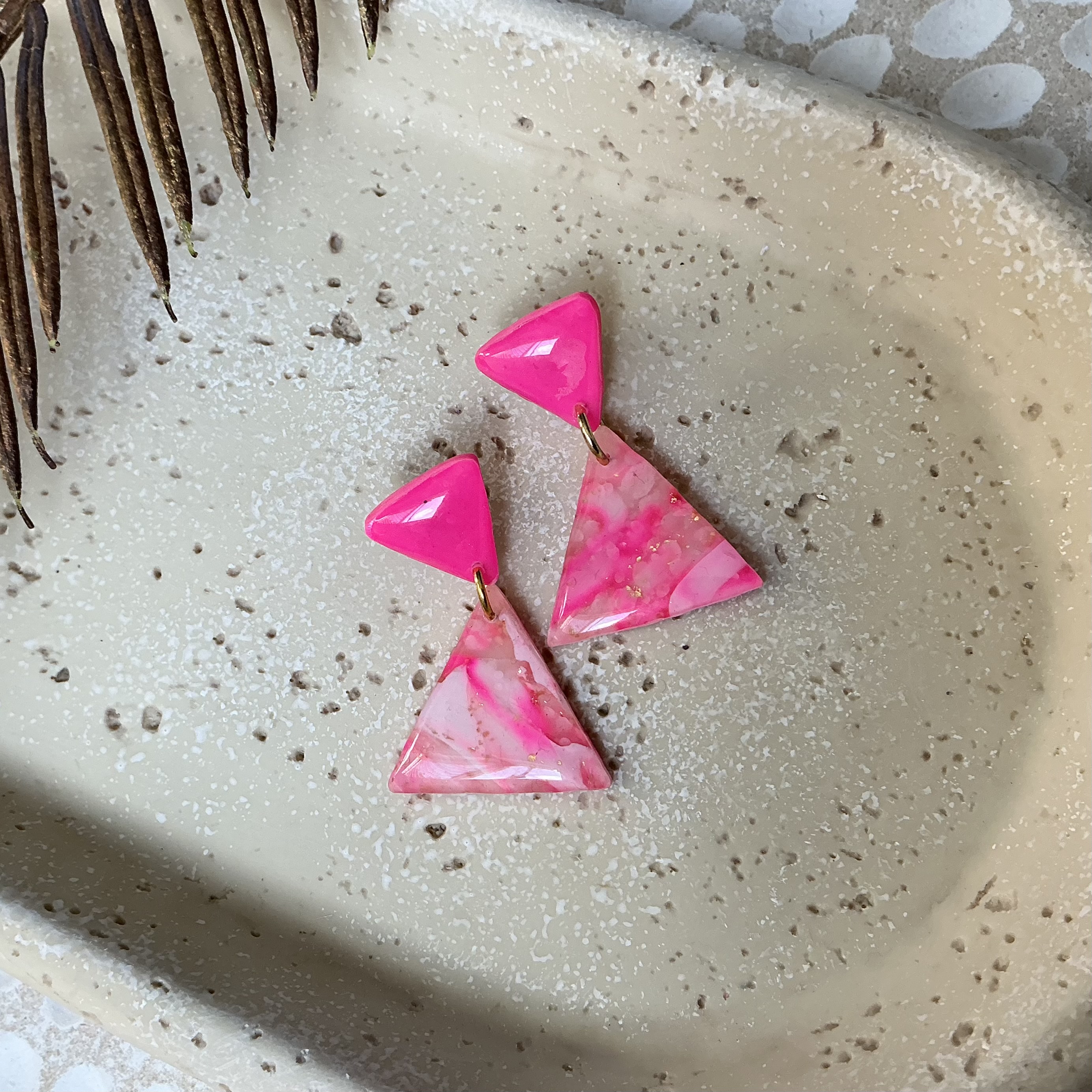 Pink Geometric Drop Earrings
