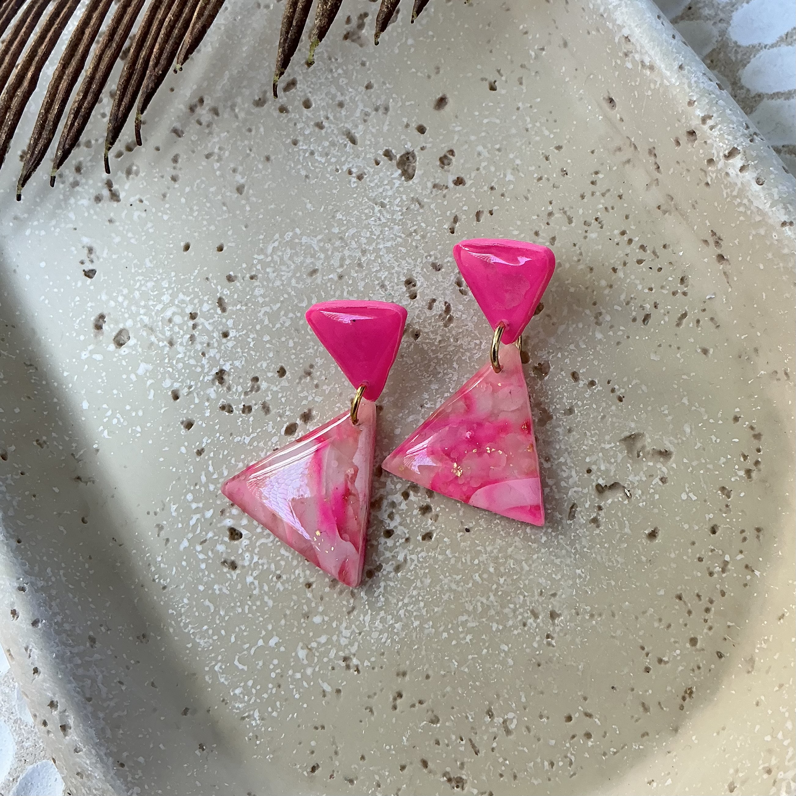 Pink Geometric Drop Earrings