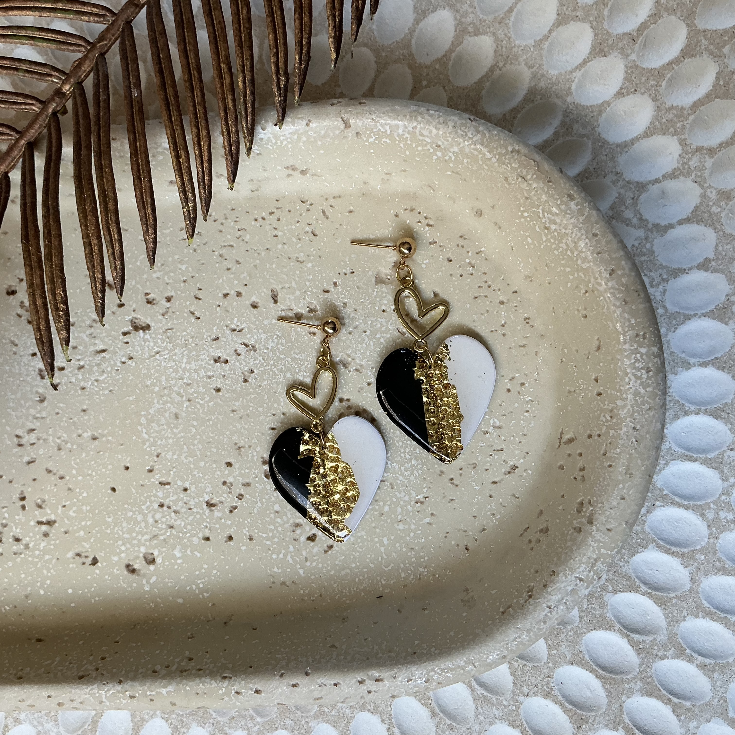 Black and White Heart-Shaped Earrings