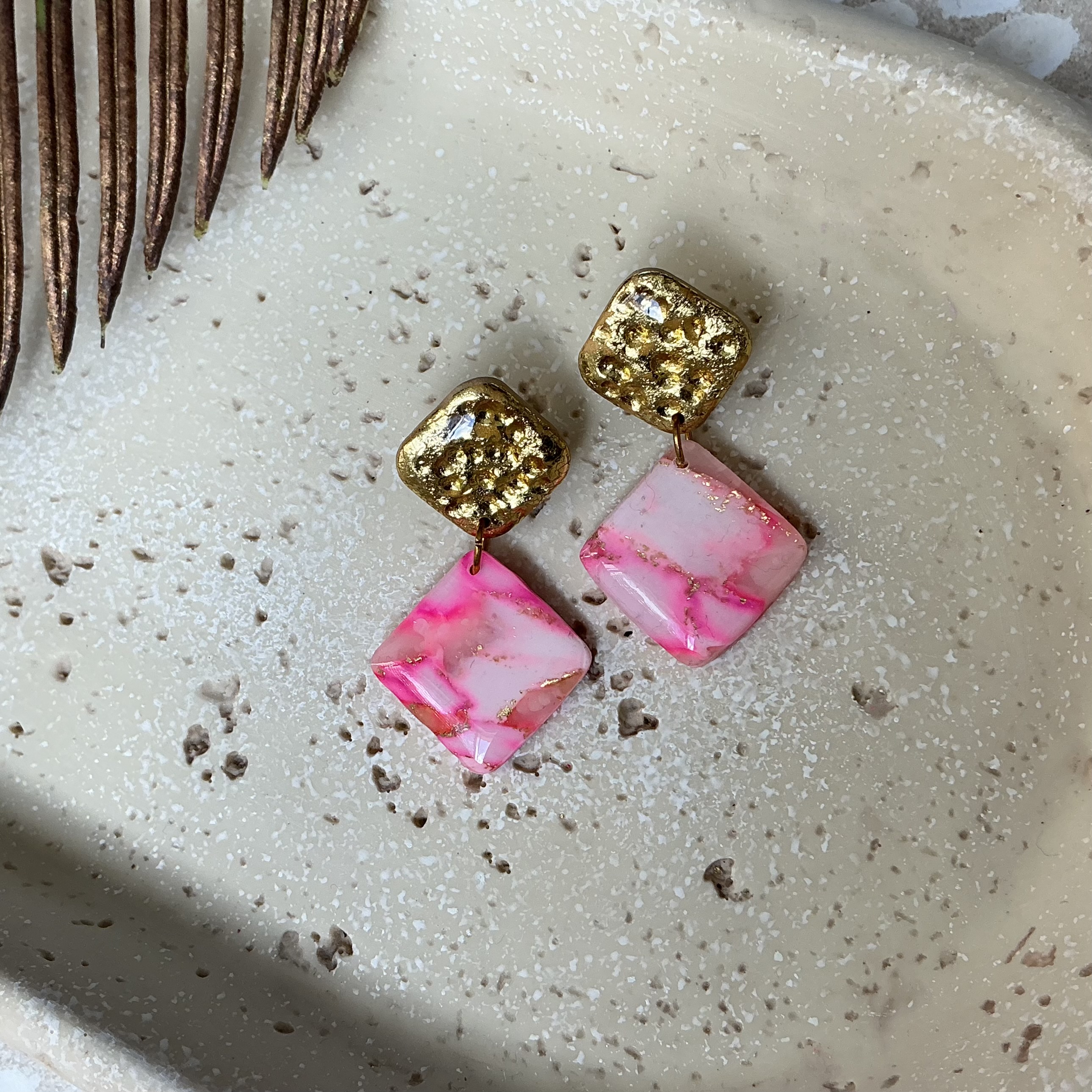 Pink and Gold Dangle Earrings