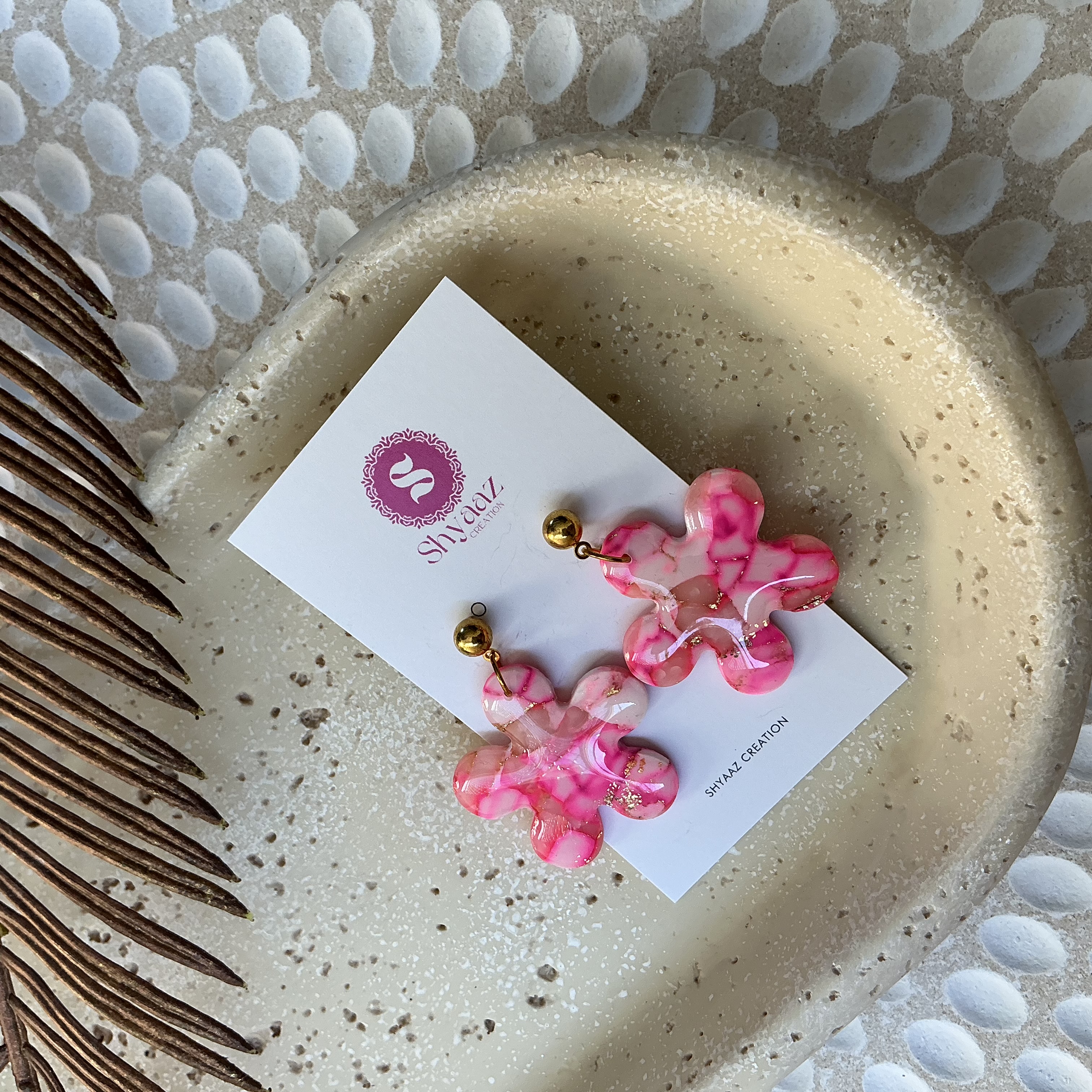 Pink Flower Resin Earrings