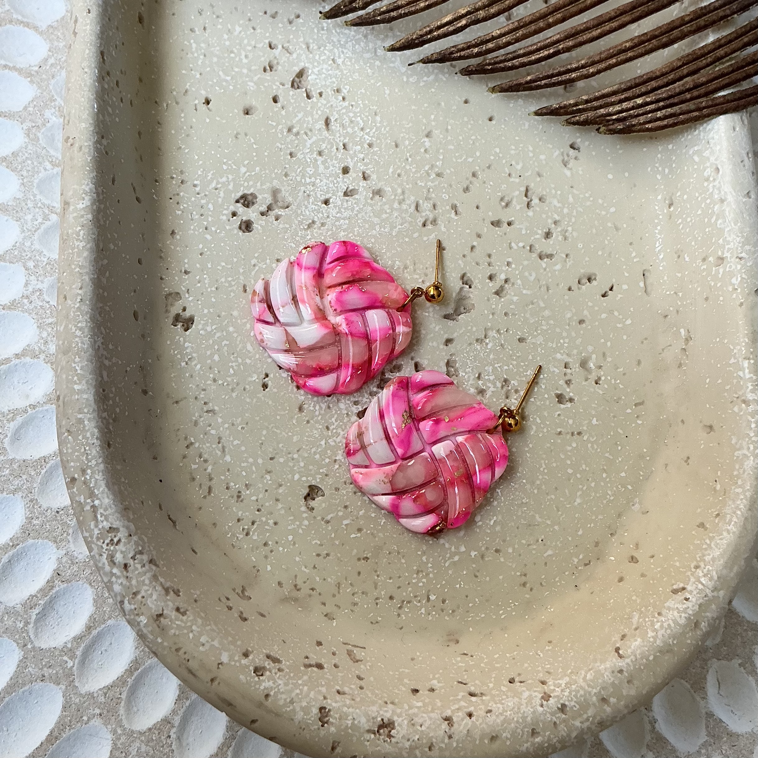 Pink Woven Resin Earrings