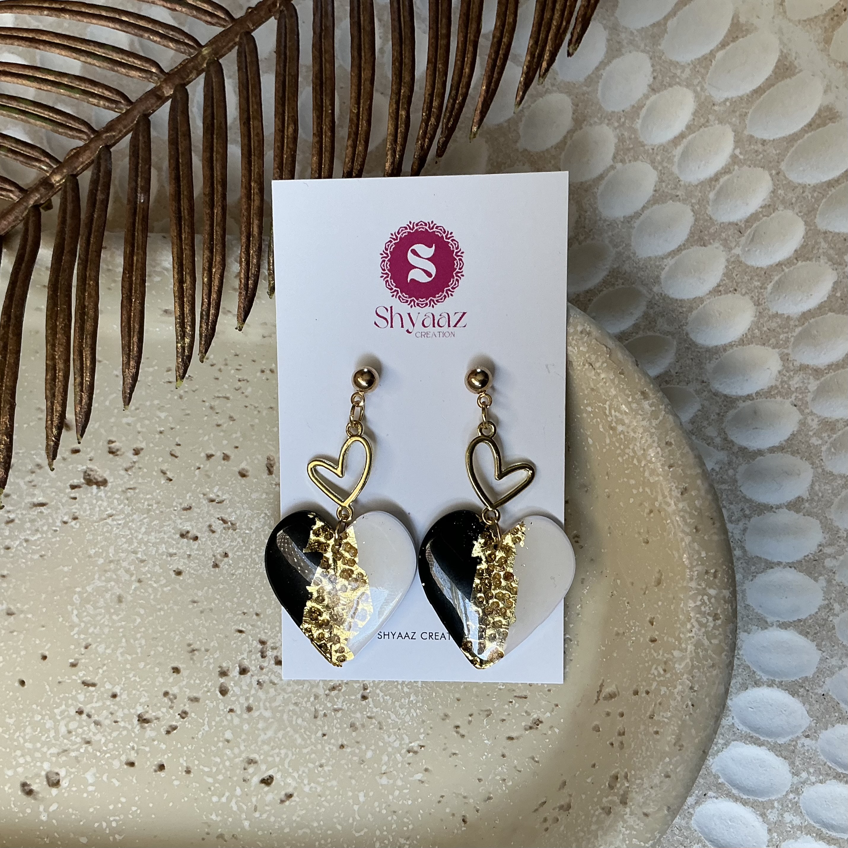 Black and White Heart-Shaped Earrings