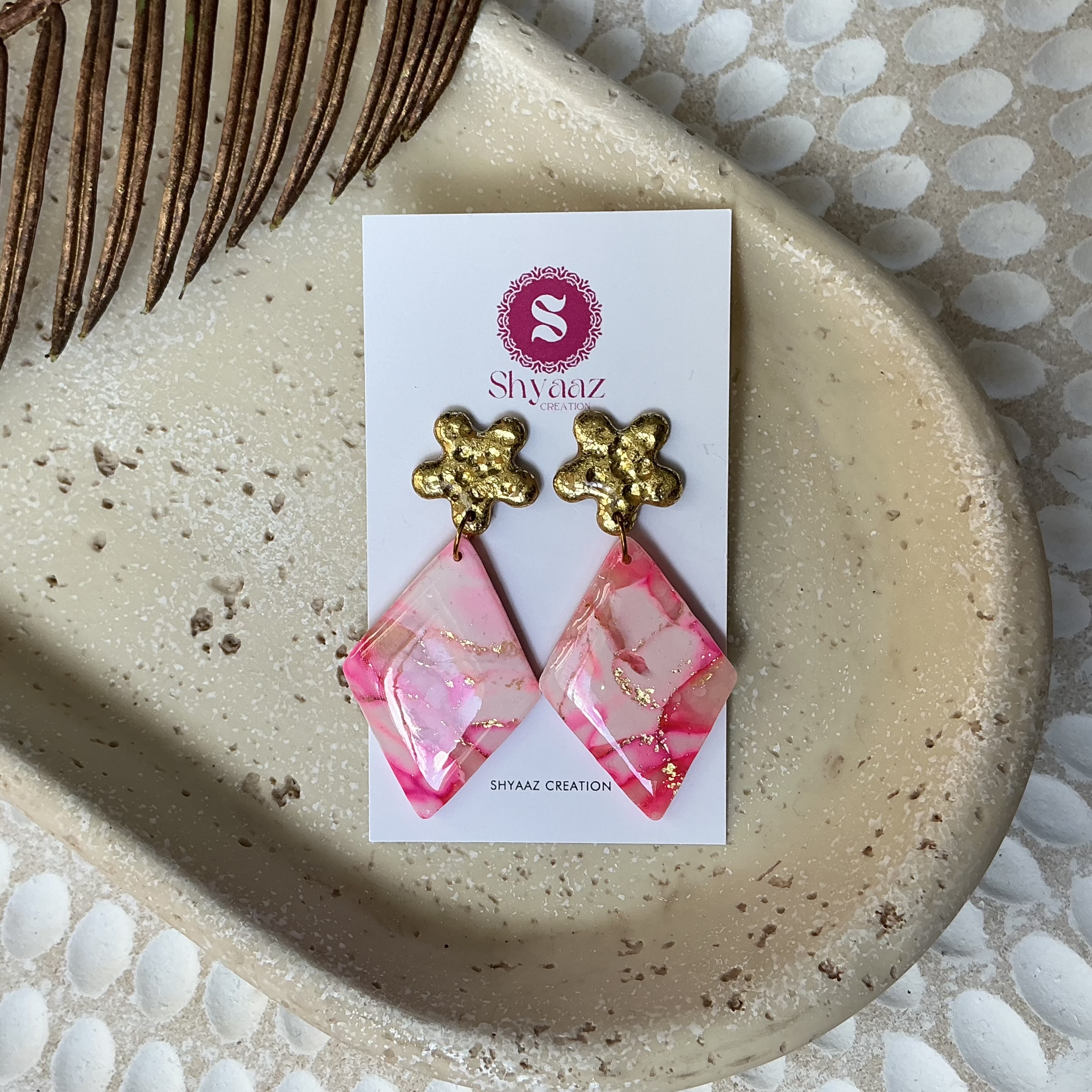 Handcrafted Pink and Gold Statement Earrings