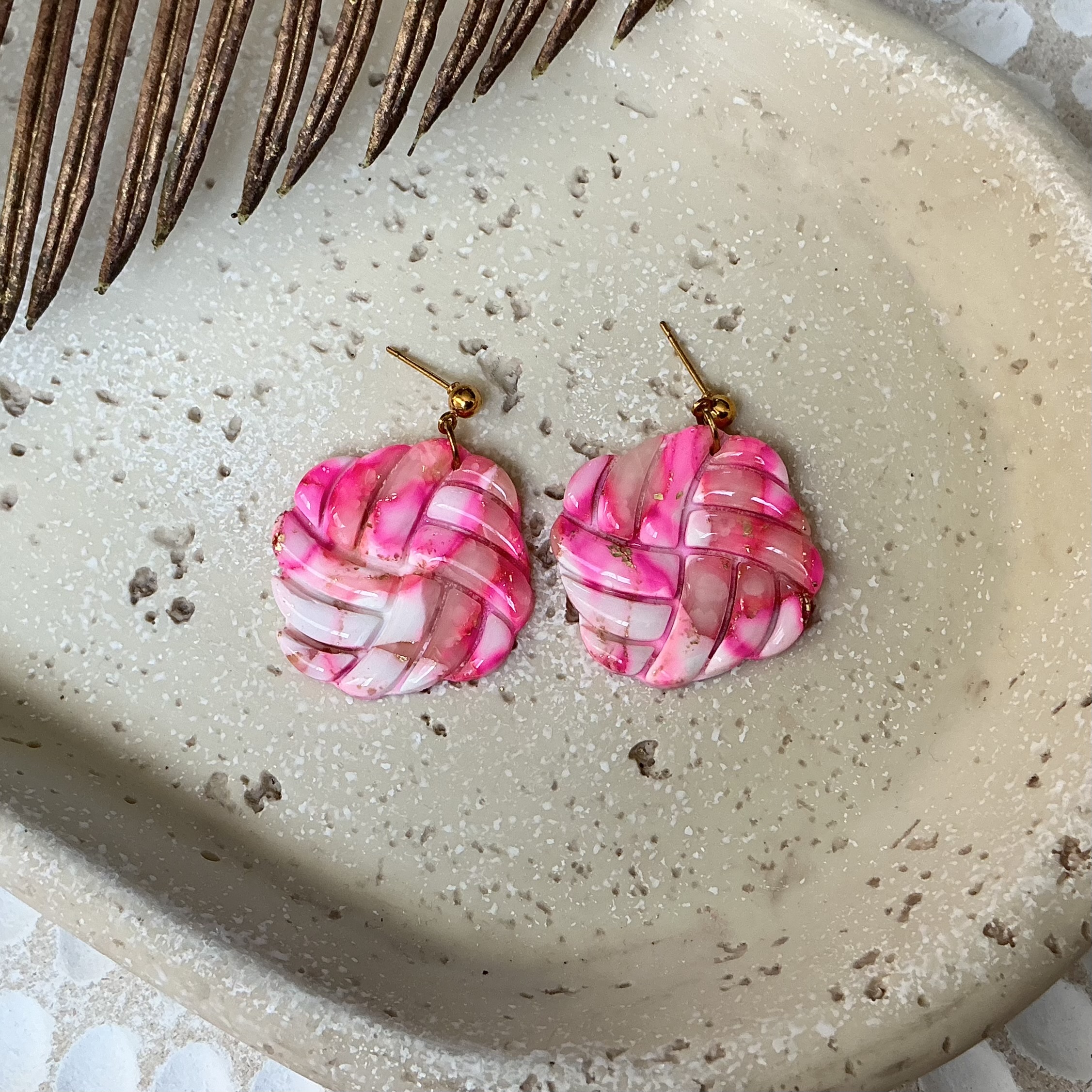 Pink Woven Resin Earrings