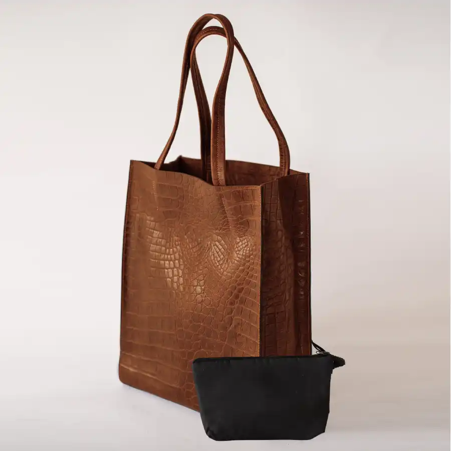Caramel Croco Premium Leather Tote Bag