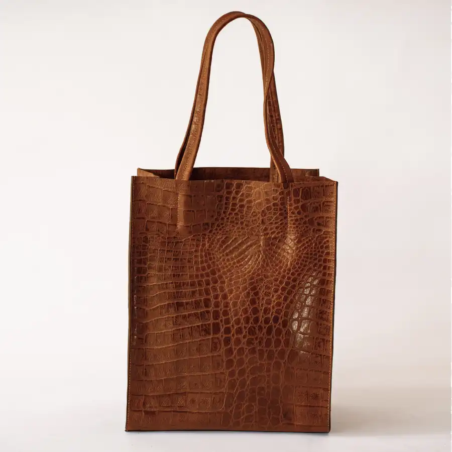 Caramel Croco Premium Leather Tote Bag