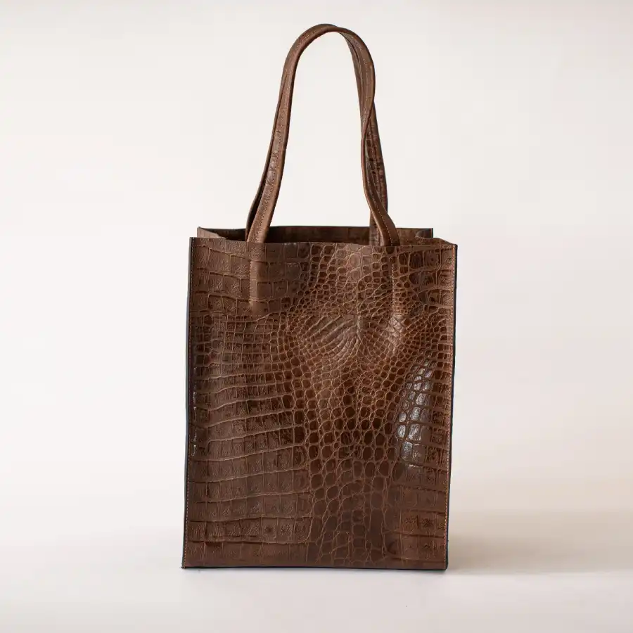 Chocolate Croco Premium Leather Tote Bag