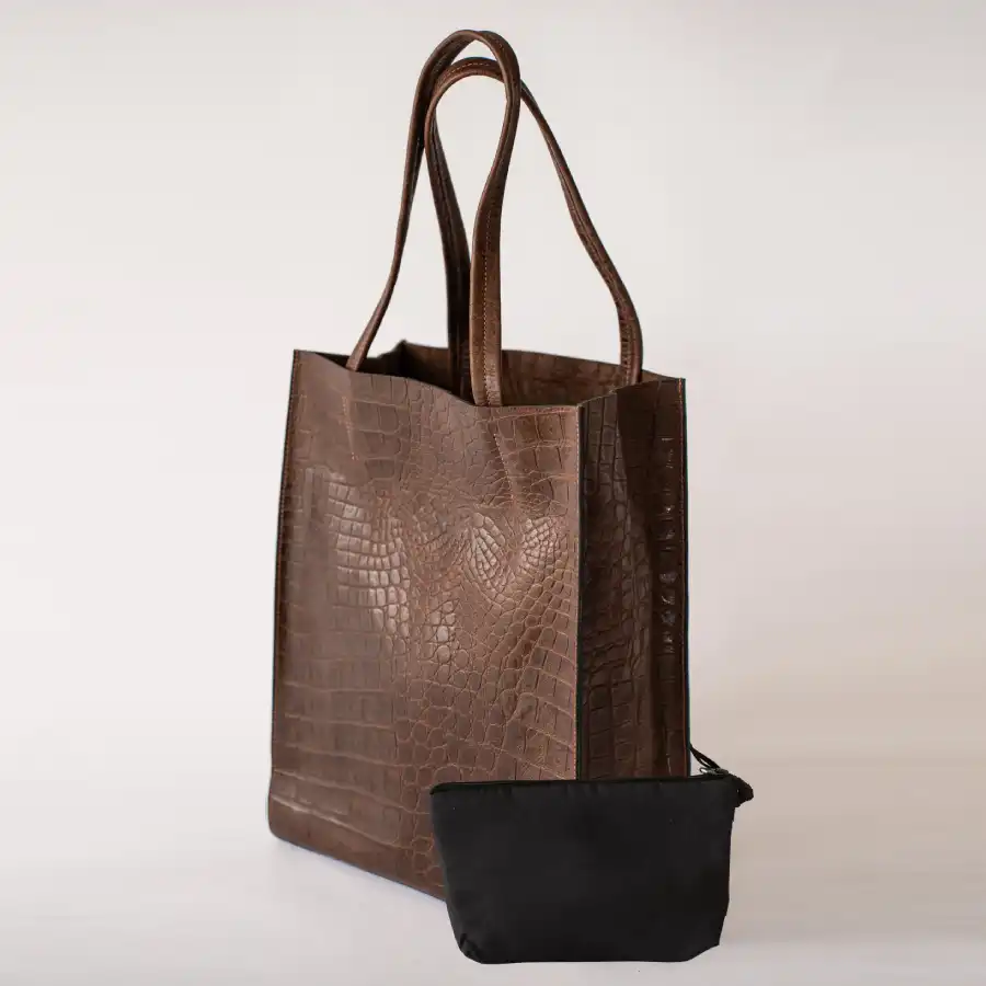 Chocolate Croco Premium Leather Tote Bag