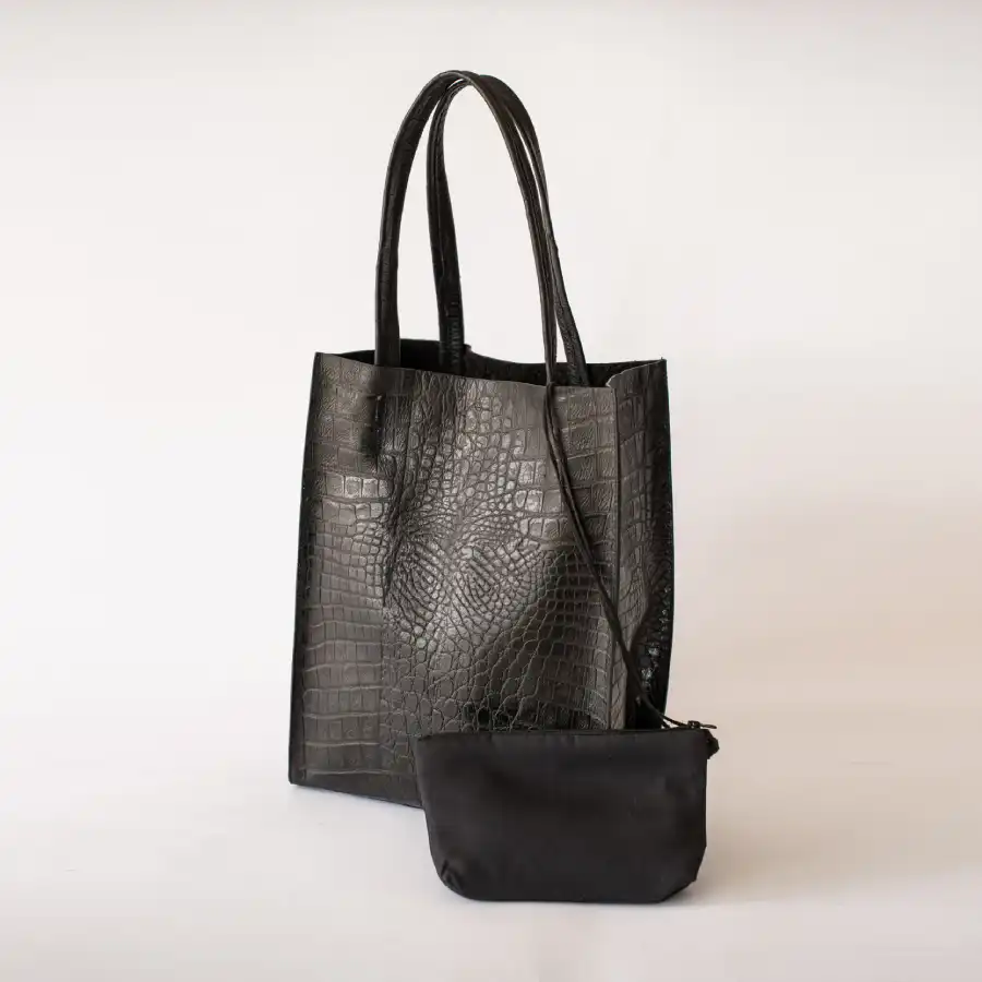 Black Croco Premium Leather Tote Bag