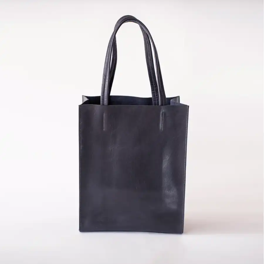 Navy Premium Leather Tote Bag