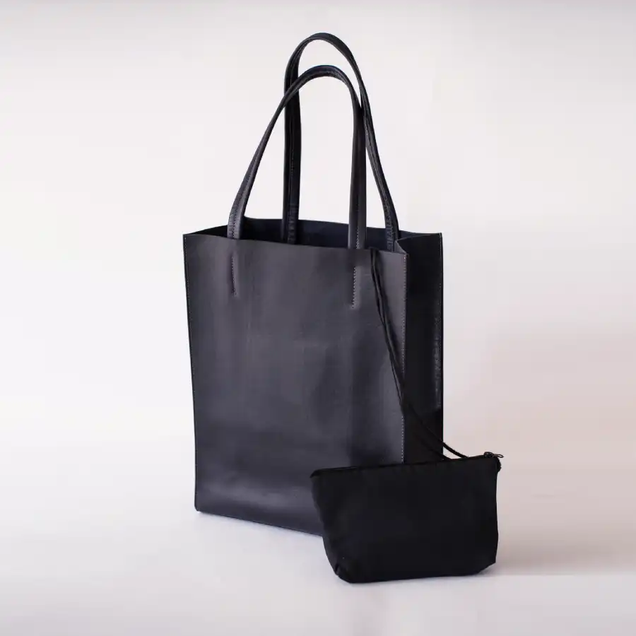 Navy Premium Leather Tote Bag