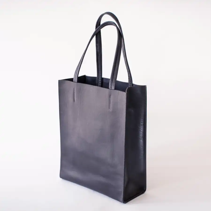 Navy Premium Leather Tote Bag