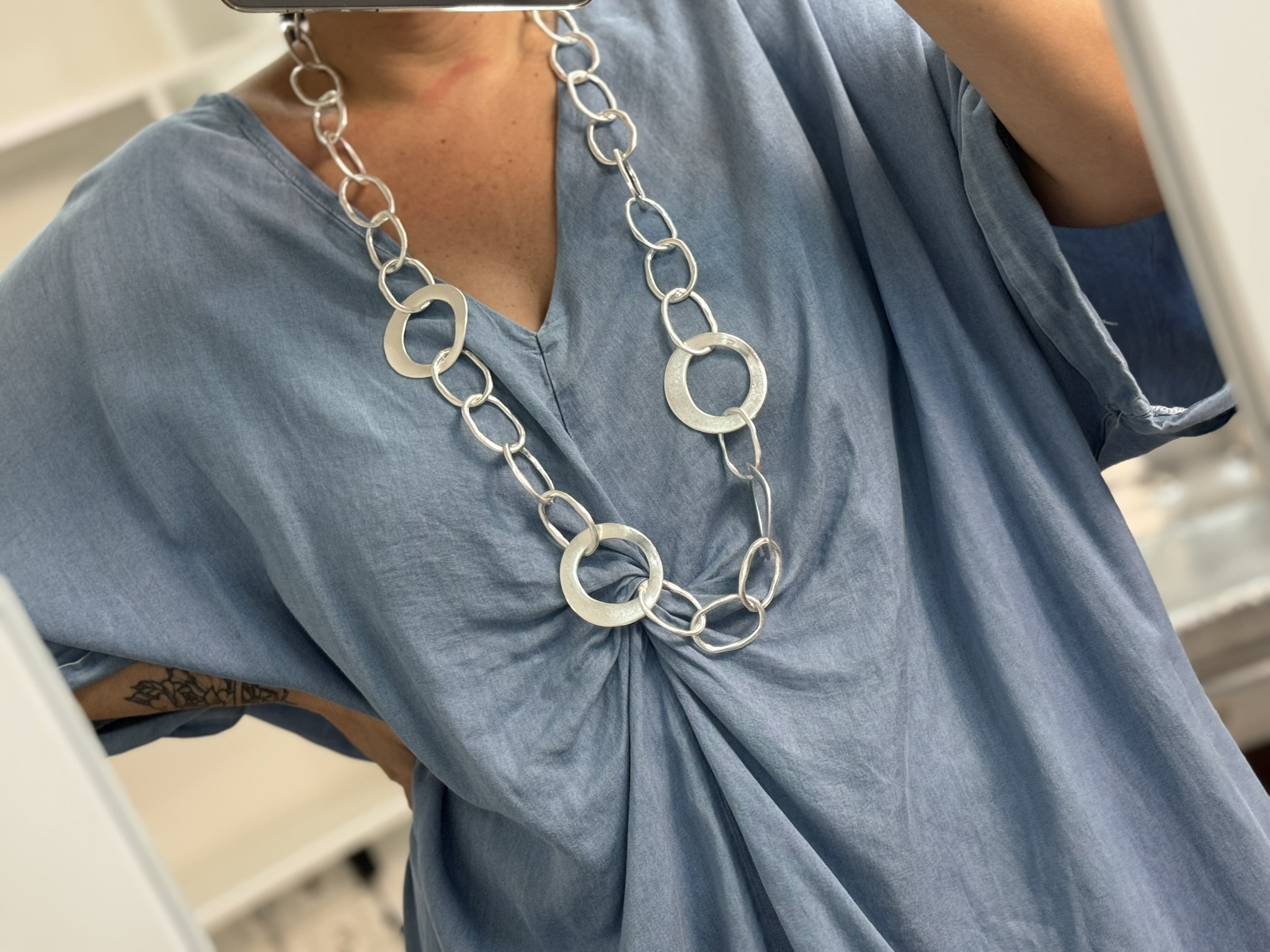 Collar largo eslabones plateado