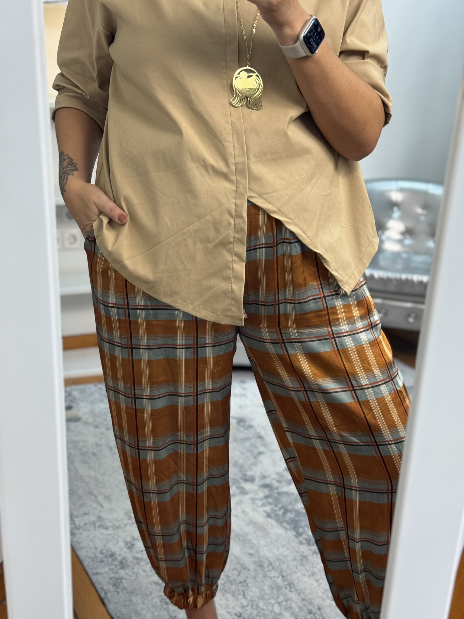 Pantalón bombacho satín cuadros