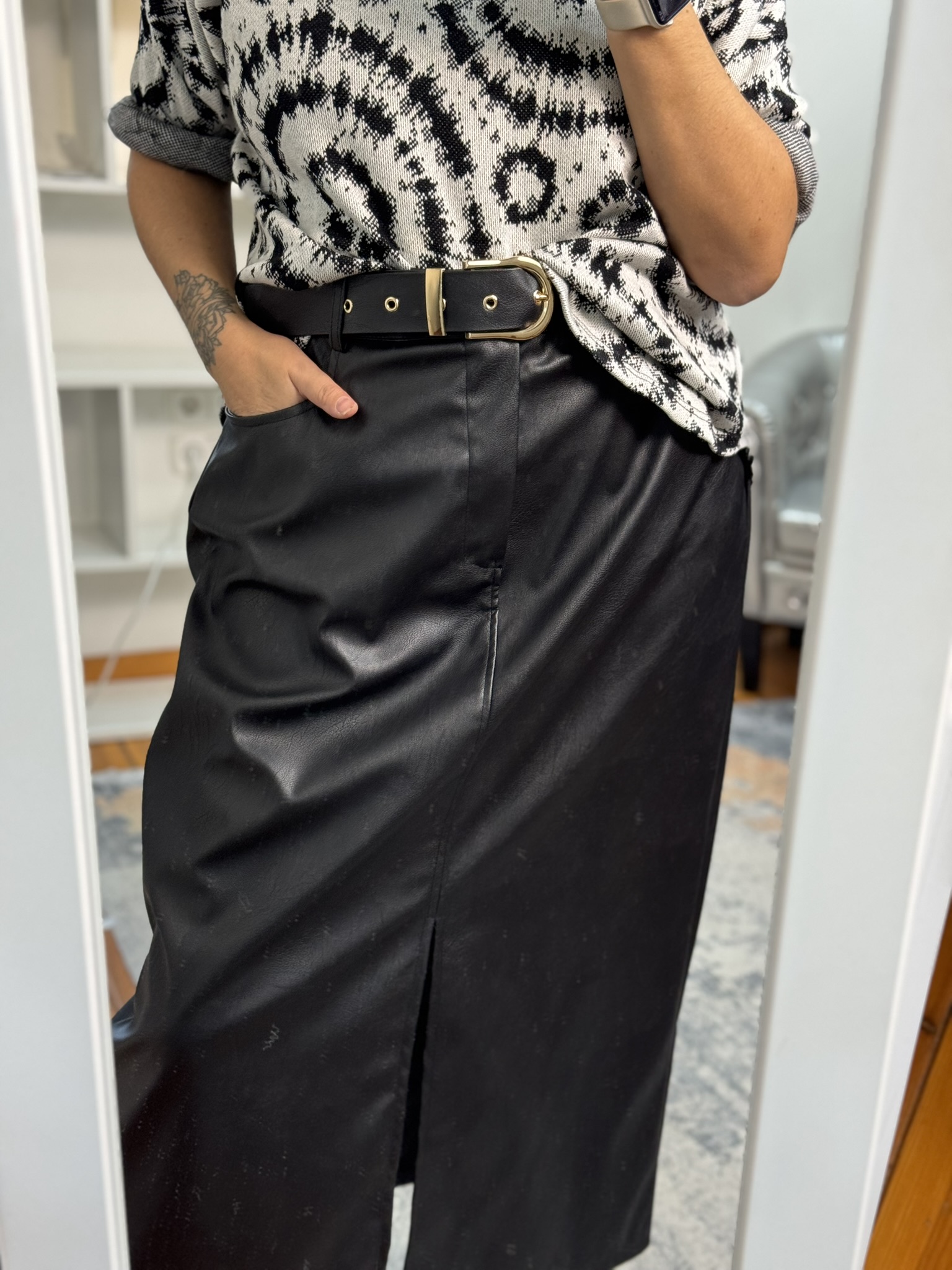 Falda larga símil piel 