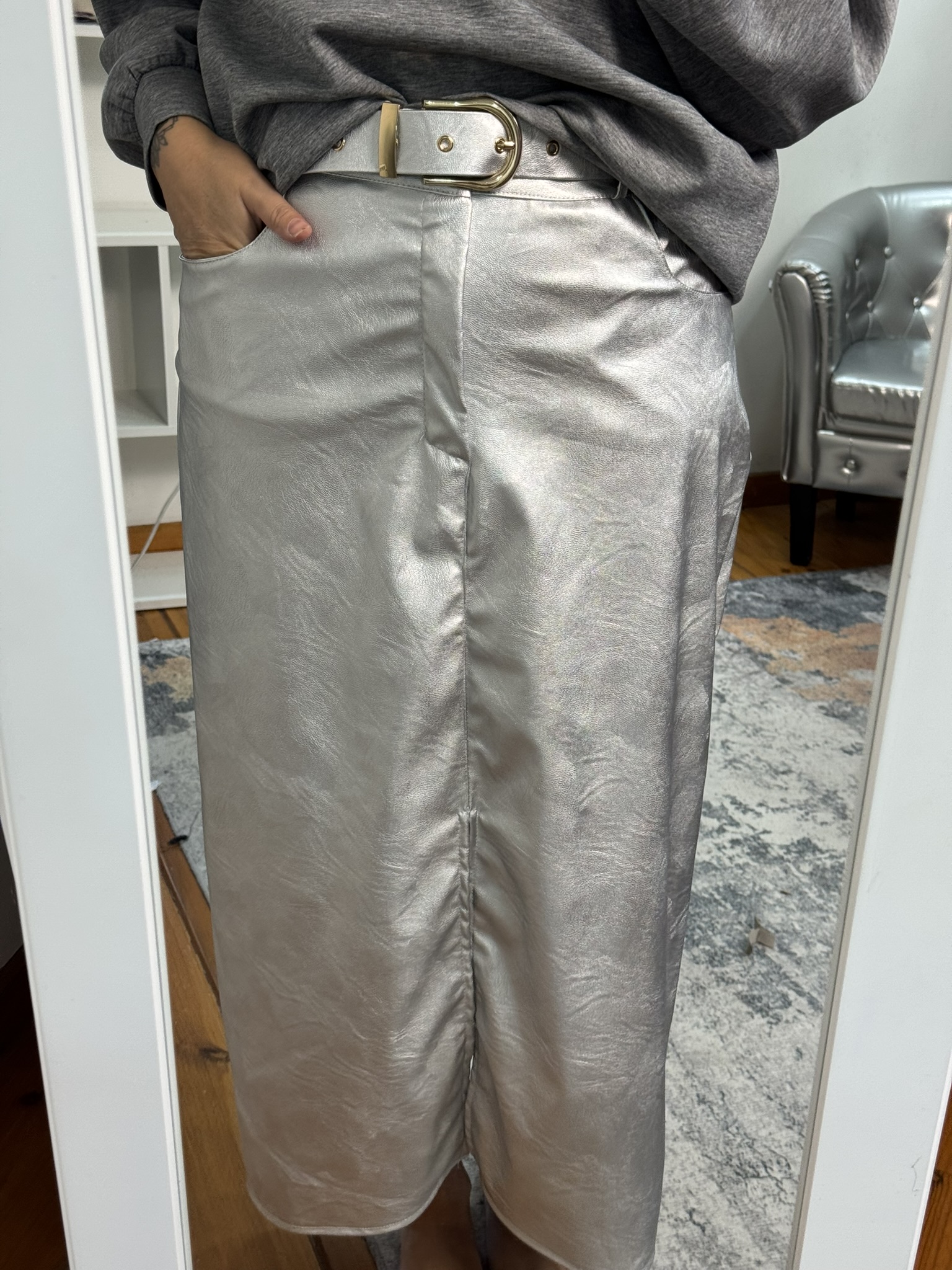 Falda larga símil piel 