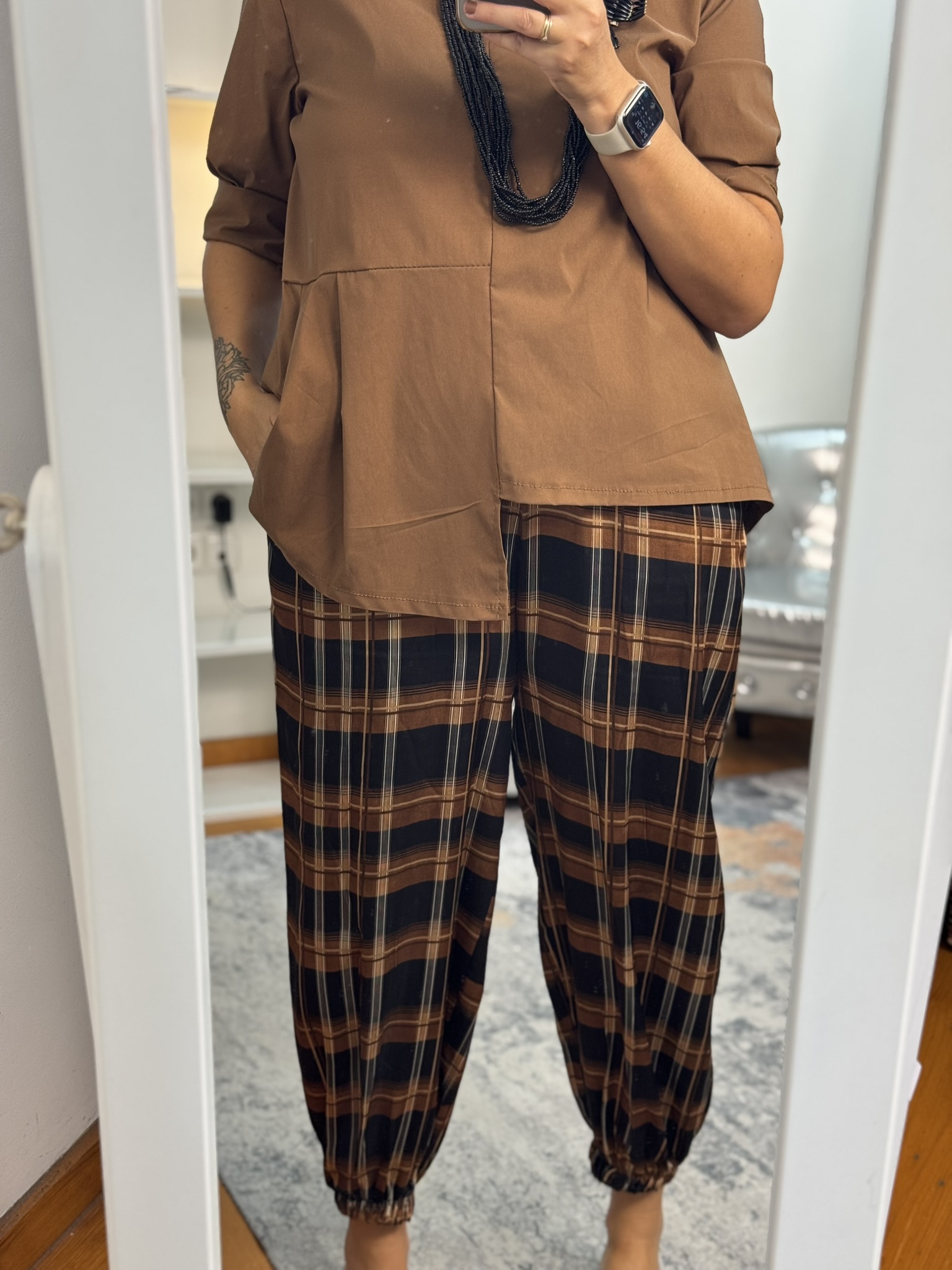 Pantalón bombacho satín cuadros