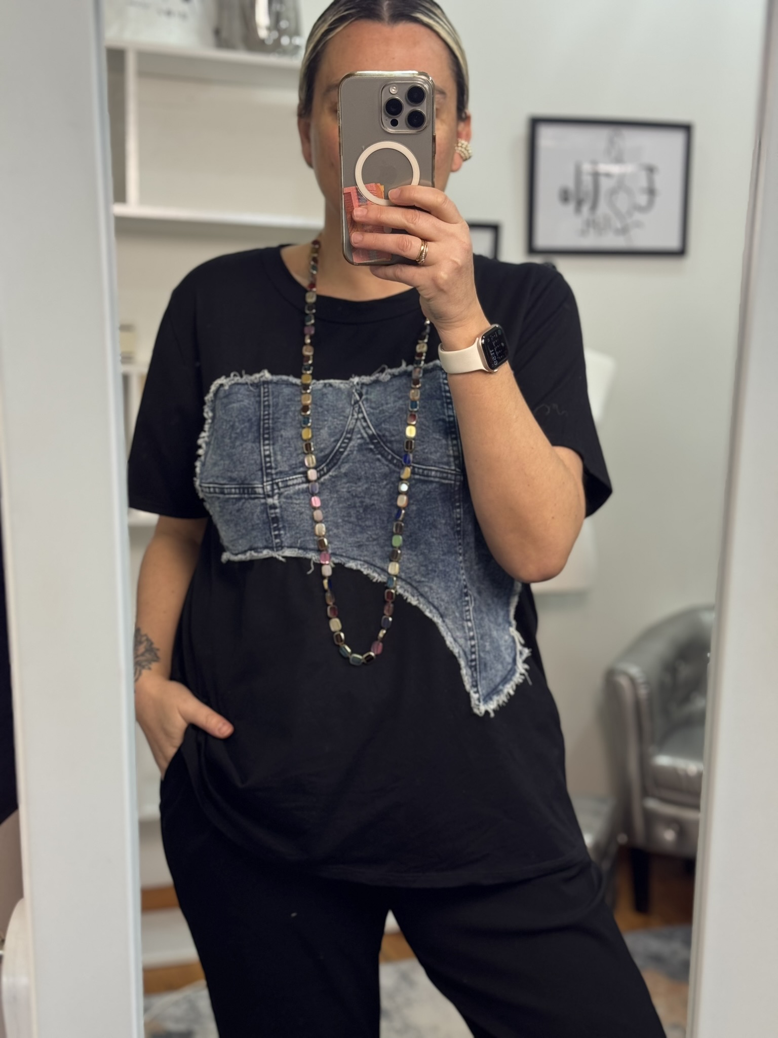 Camiseta combinada detalle denim