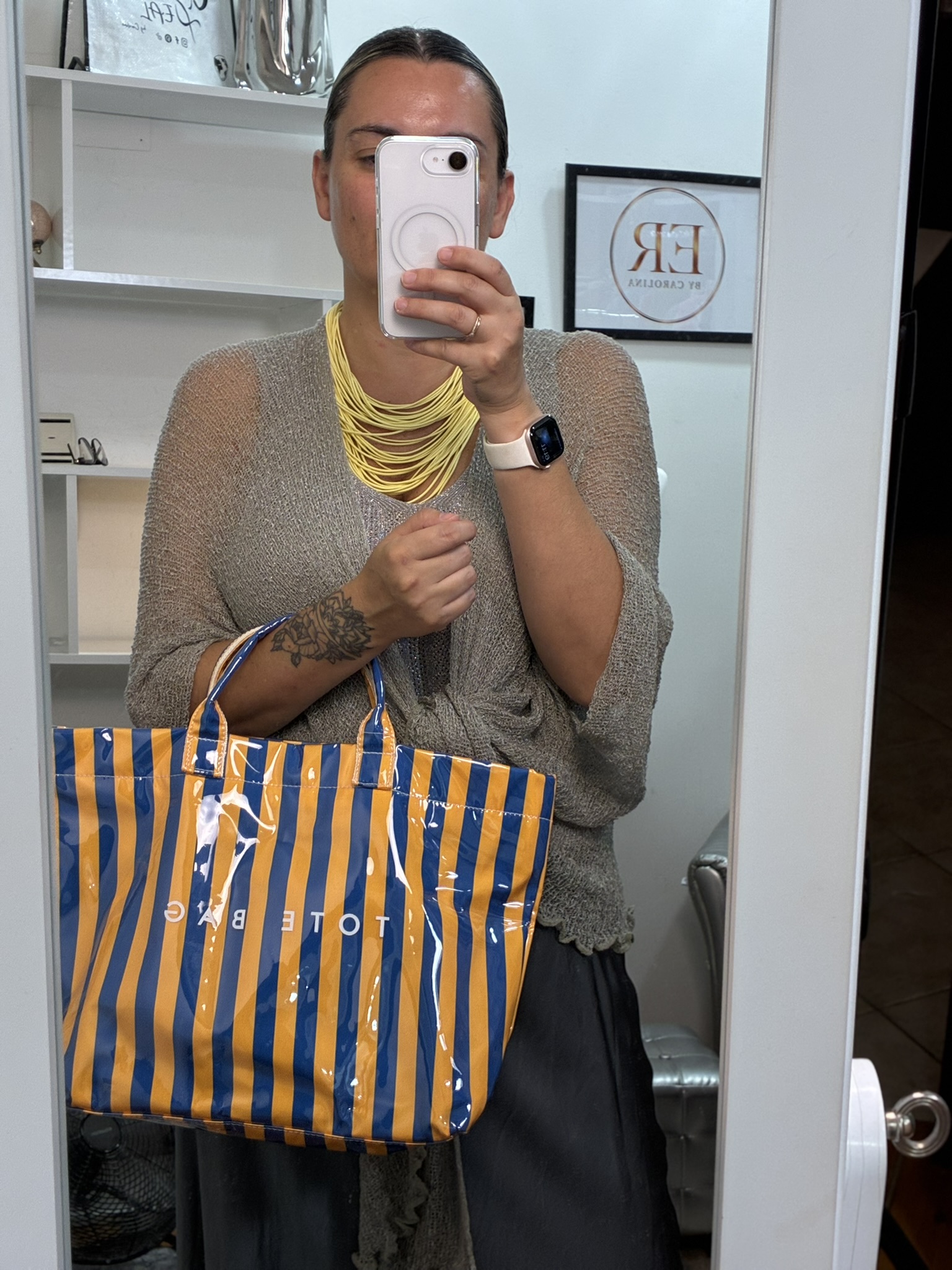 Bolso tote rayas plastificado