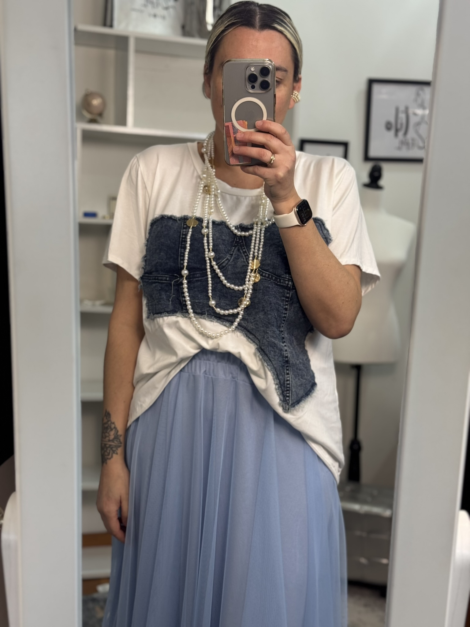 Camiseta combinada detalle denim