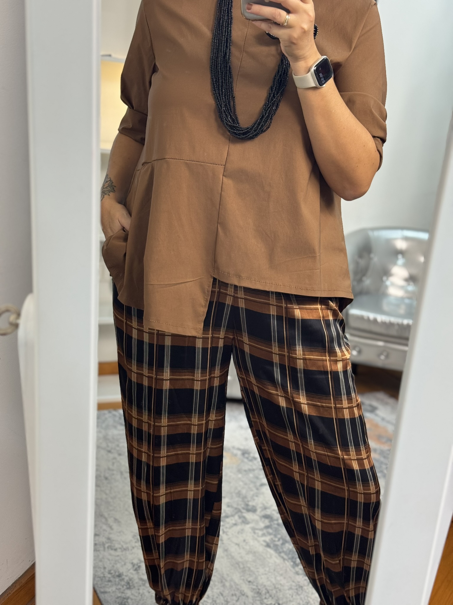 Pantalón bombacho satín cuadros