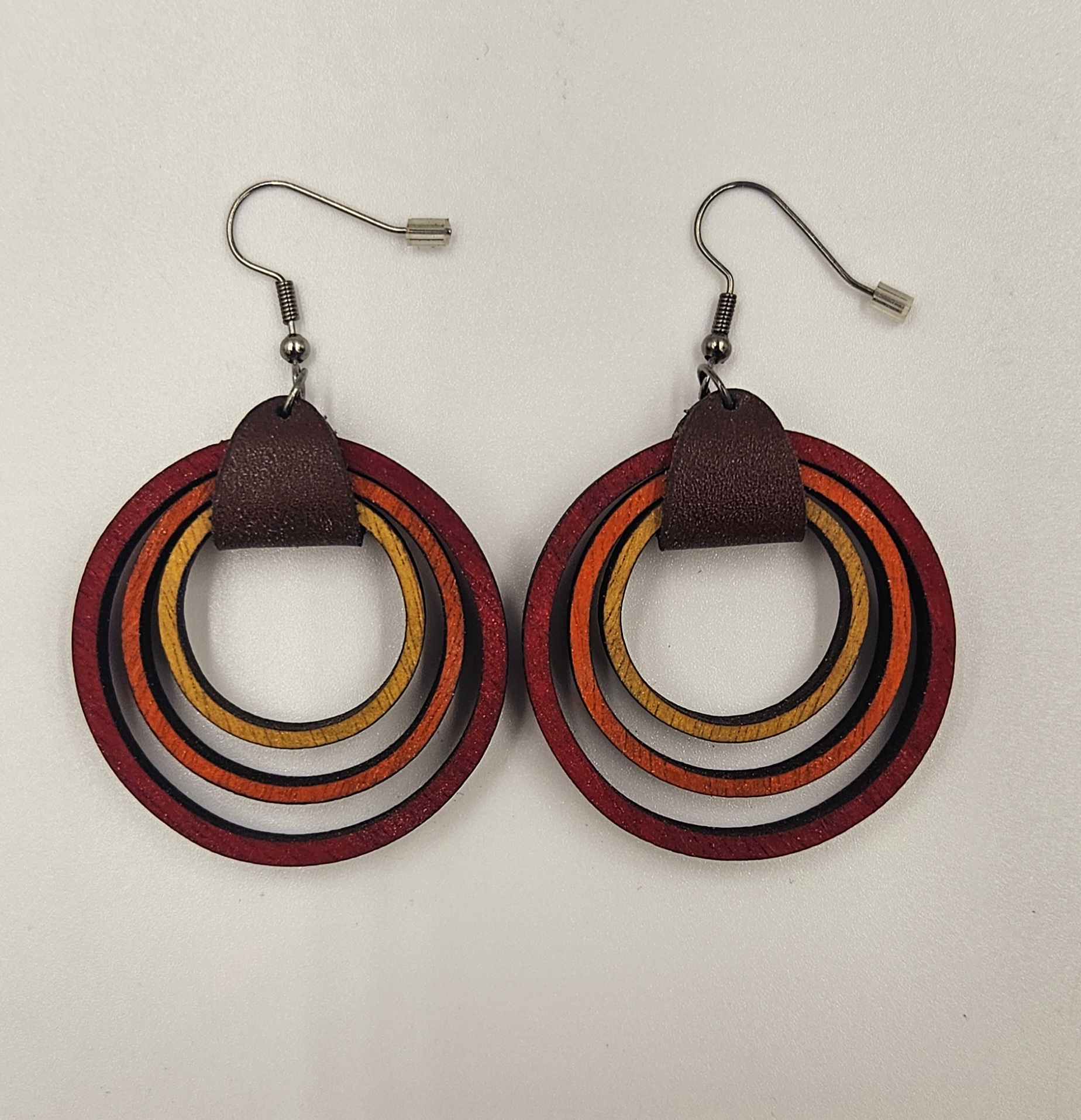 Boucles d'oreilles en bois et cuir 