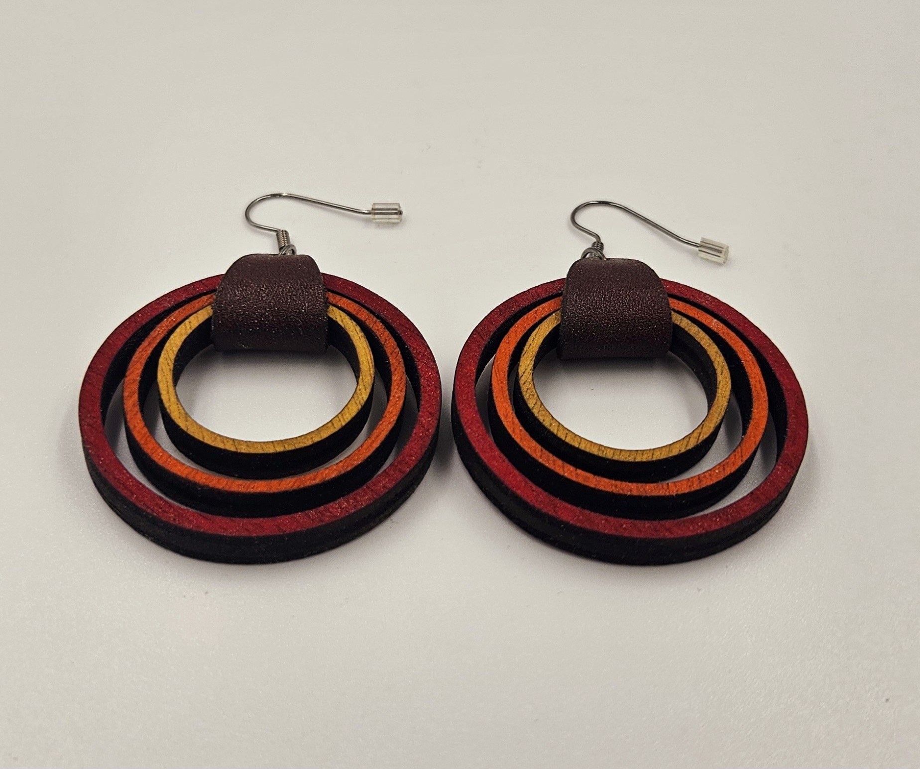 Boucles d'oreilles en bois et cuir 