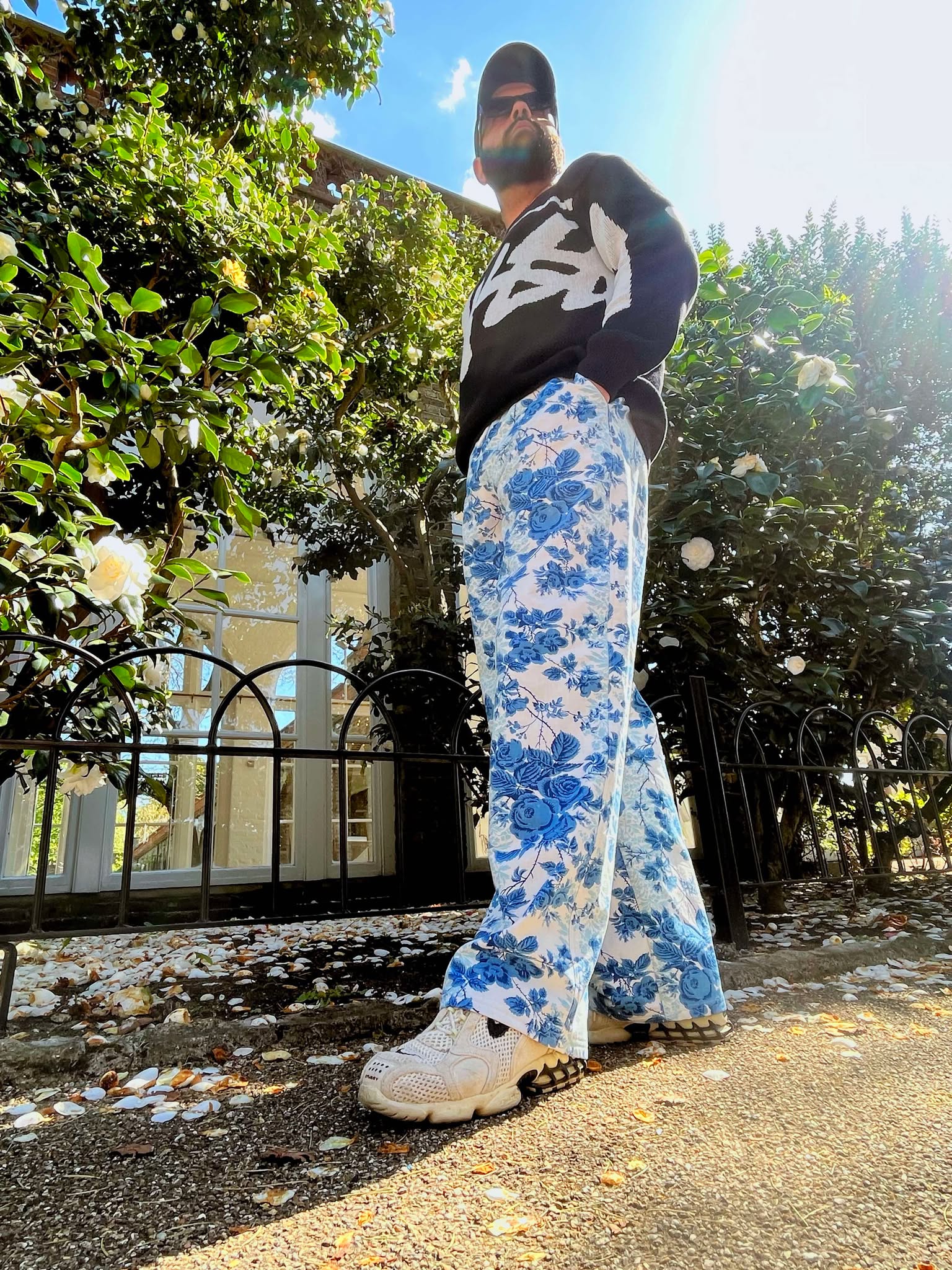 Pantalon upcyclé - Fleur Bleue