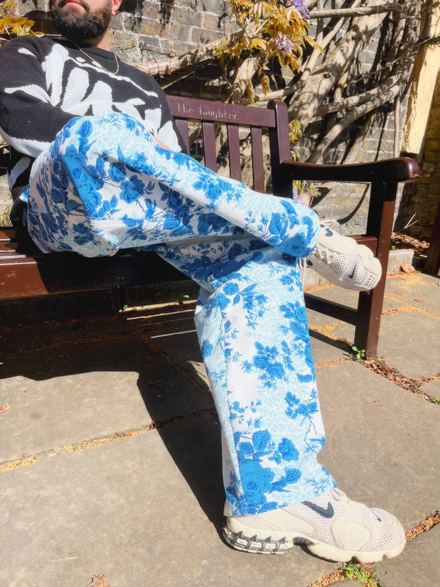 Pantalon upcyclé - Fleur Bleue