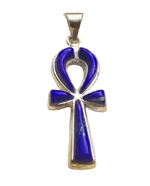 Egyptian Rameses Style Lapis Ankh Pendant Silver