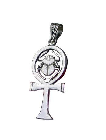 Ankh Scarab Cartouche Pendant Silver Jewelry