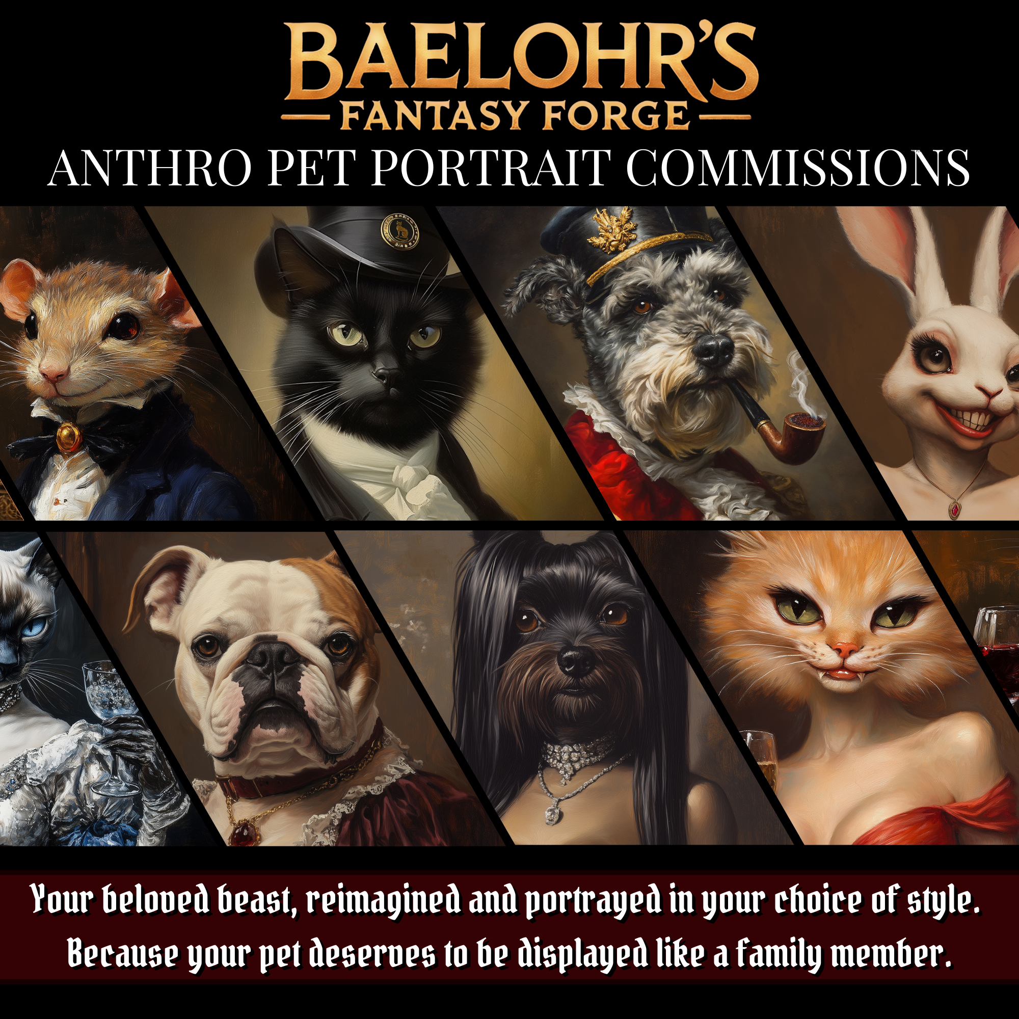 Custom Anthropomorphic Pet Portrait Commission