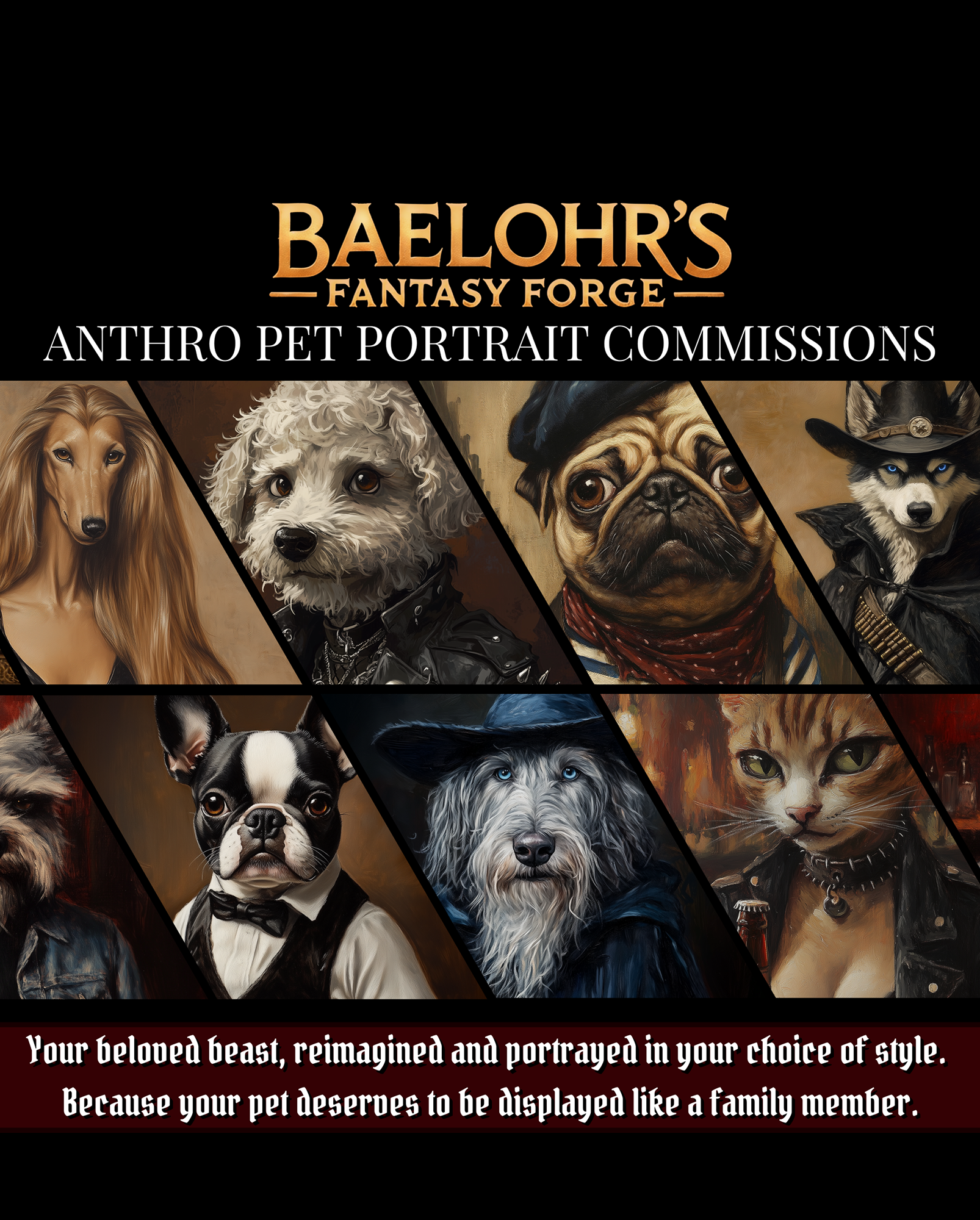 Custom Anthropomorphic Pet Portrait Commission