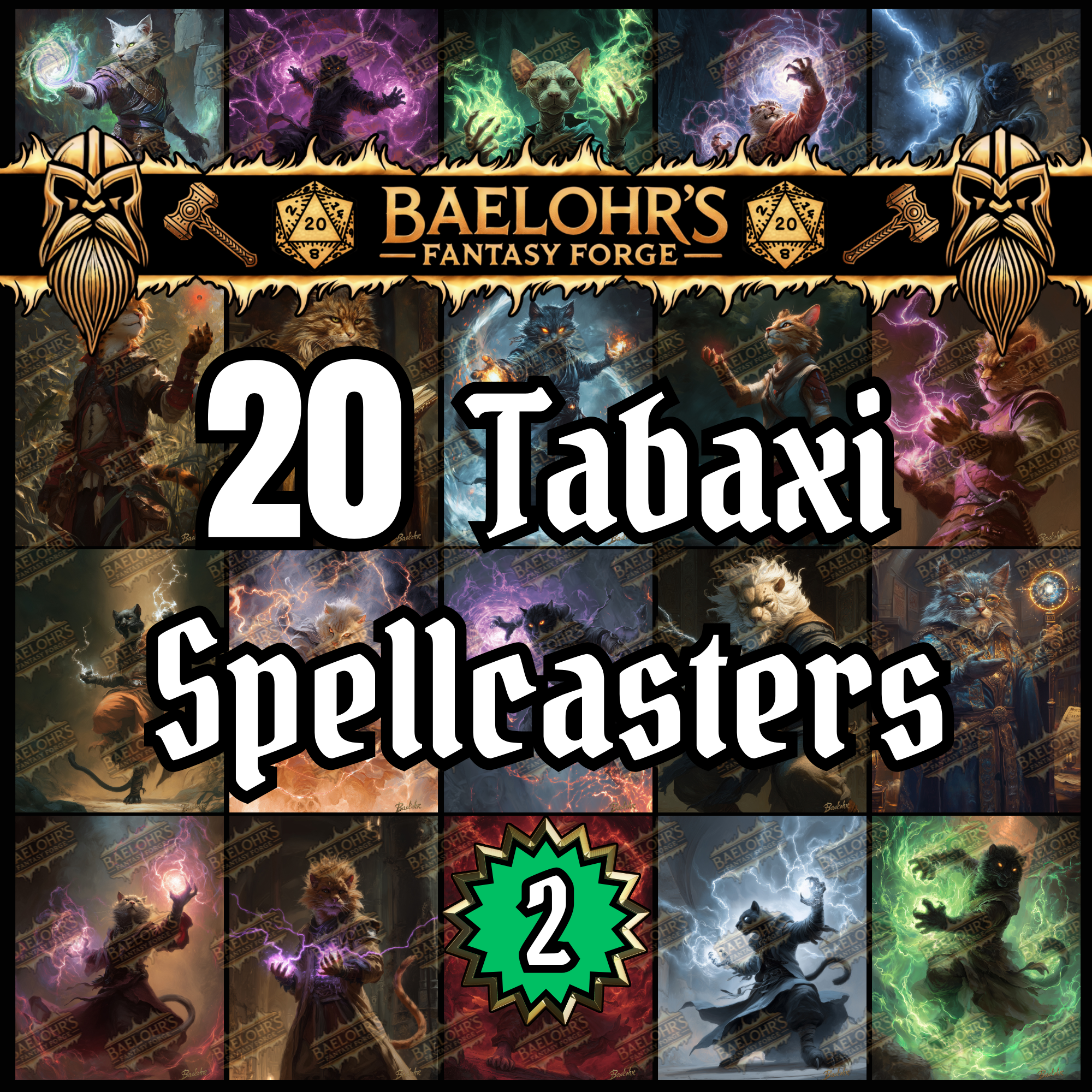 20 D&D Tabaxi Spellcaster Character Portrait Pack Vol2