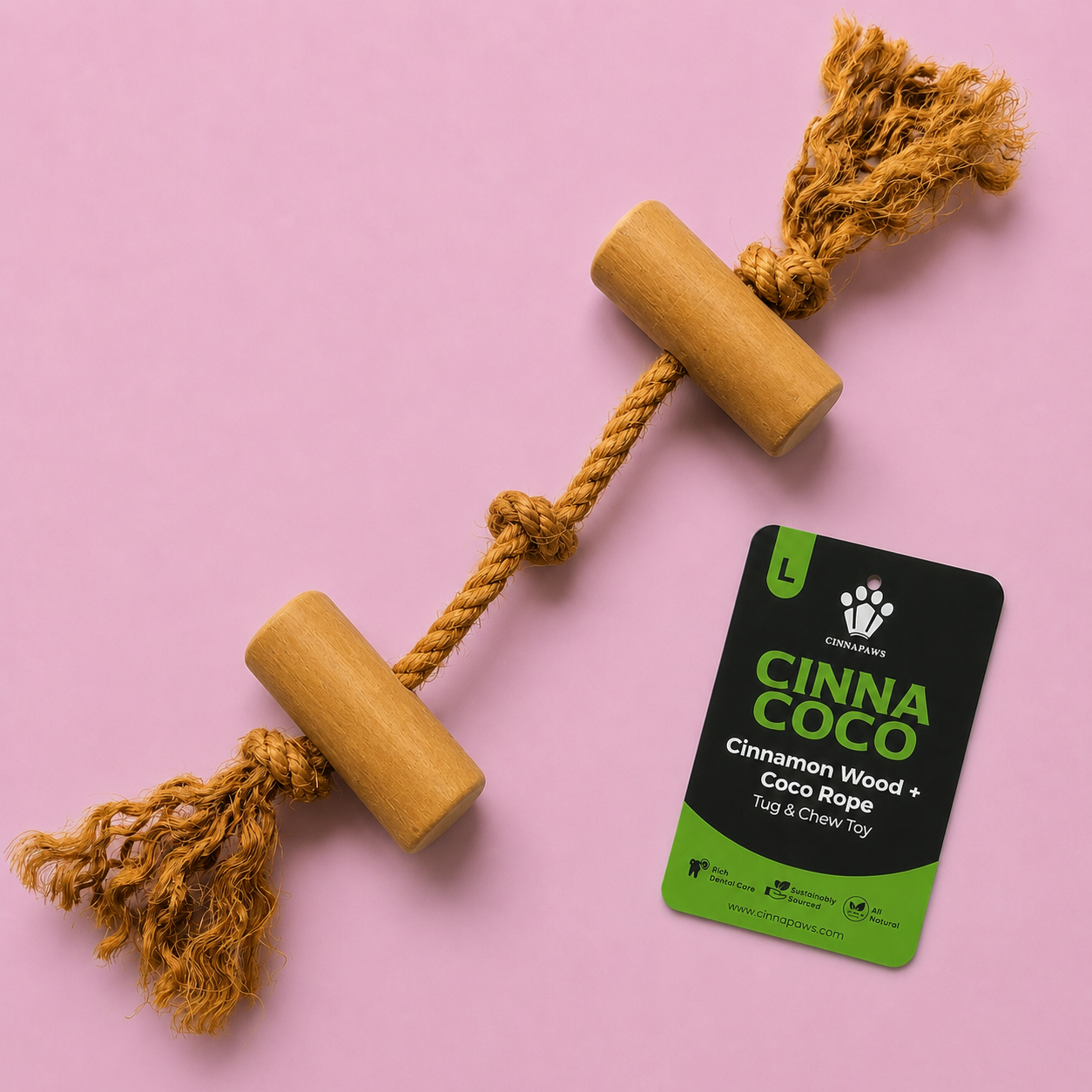 CINNACOCO Cinnamon Wood + Coco Rope Tug & Chew Toy