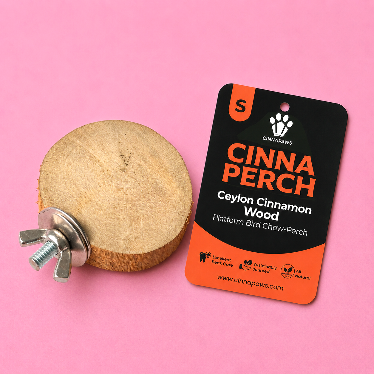 CINNAPERCH Ceylon Cinnamon Wood Platform Bird Chew - Perch  ( Small ) 