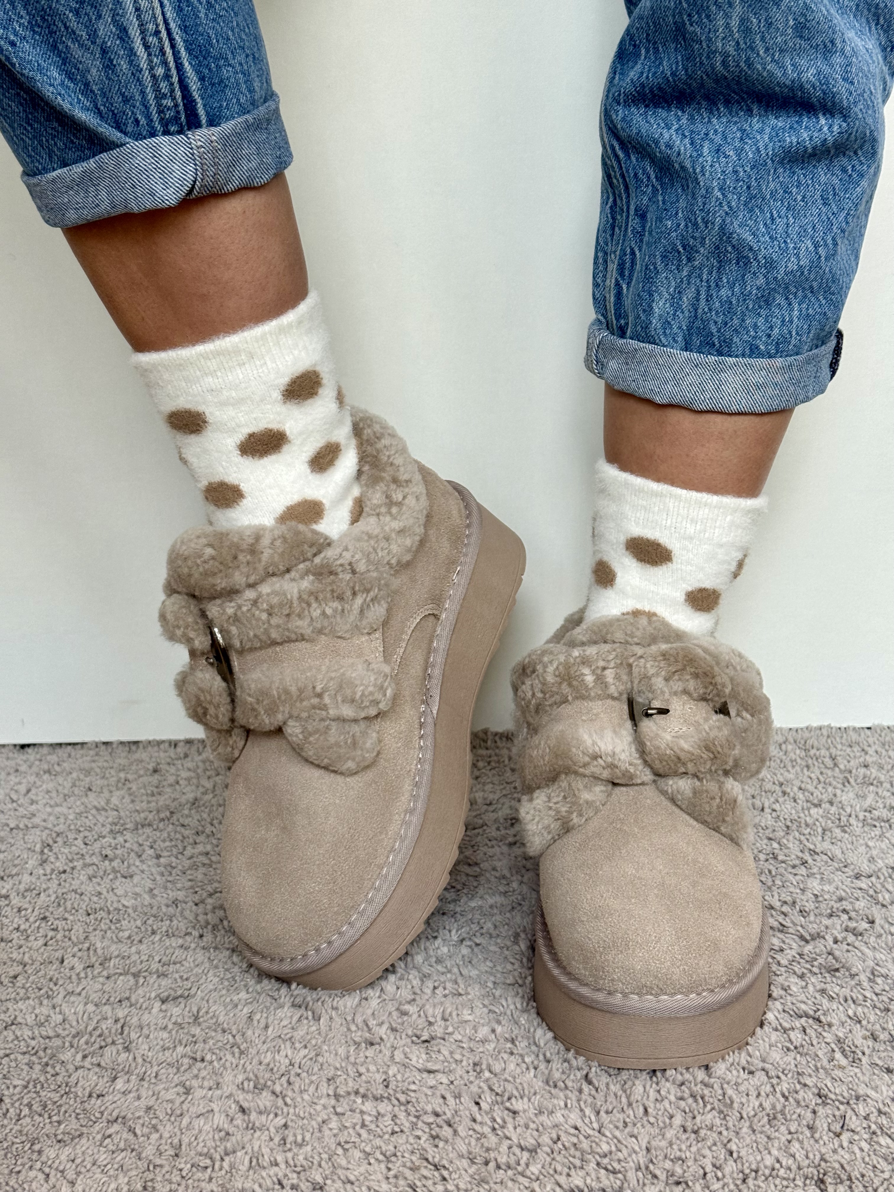 Pilki verstos odos moteriški batai su kailiuku ir vilna (A90-6)